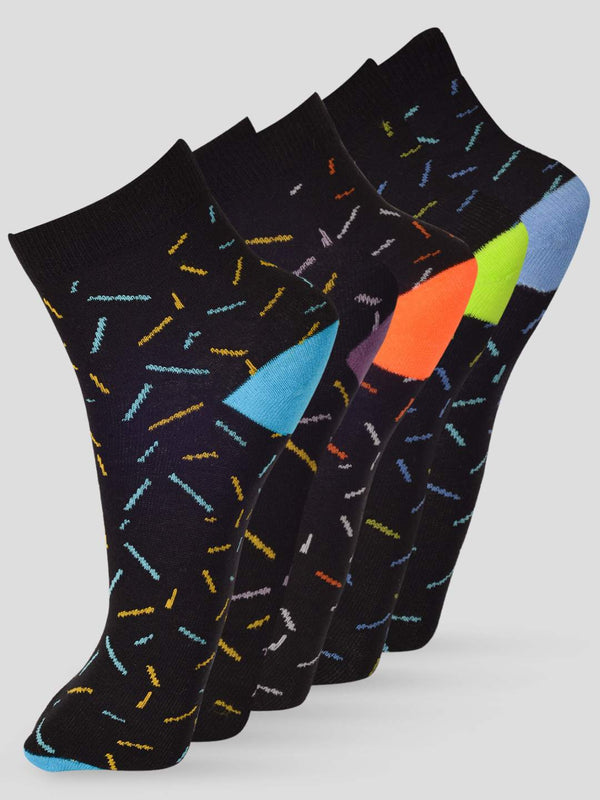 PACK OF 5 GEOMETRIC ALL OVER DESIGN ANKLE LENGTH CUT ASSORTED COTTON SOCKS 01