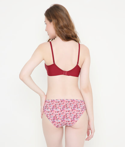 Solid Maroon Silky Soft Full Coverage Deep Neck T-Shirt Bra | Padded | Stretchable Bra for Women