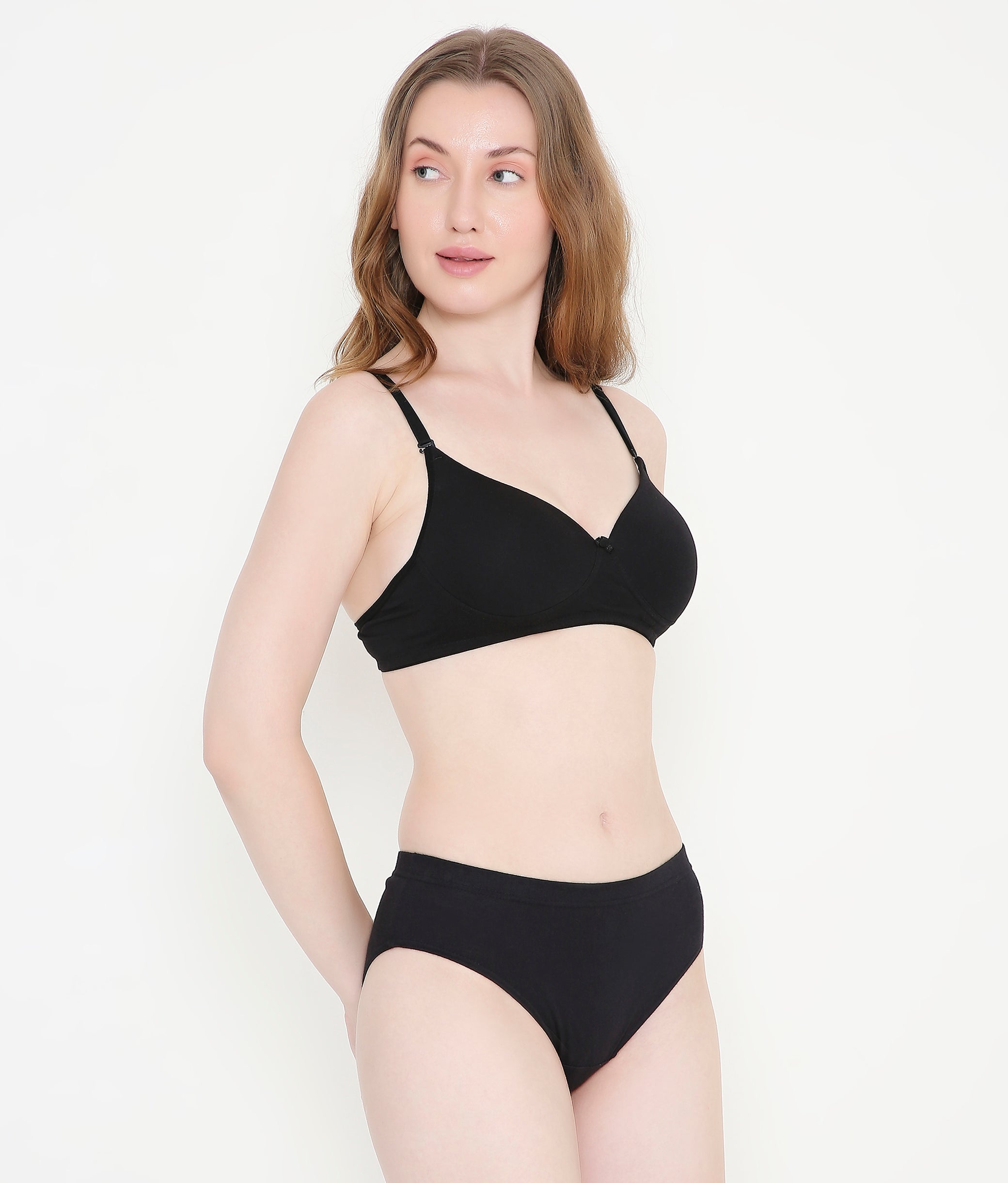 Everyday Comfort Solid Black Padded Stretchable Cotton T-Shirt Bra