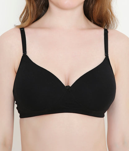 Everyday Comfort Solid Black Padded Stretchable Cotton T-Shirt Bra