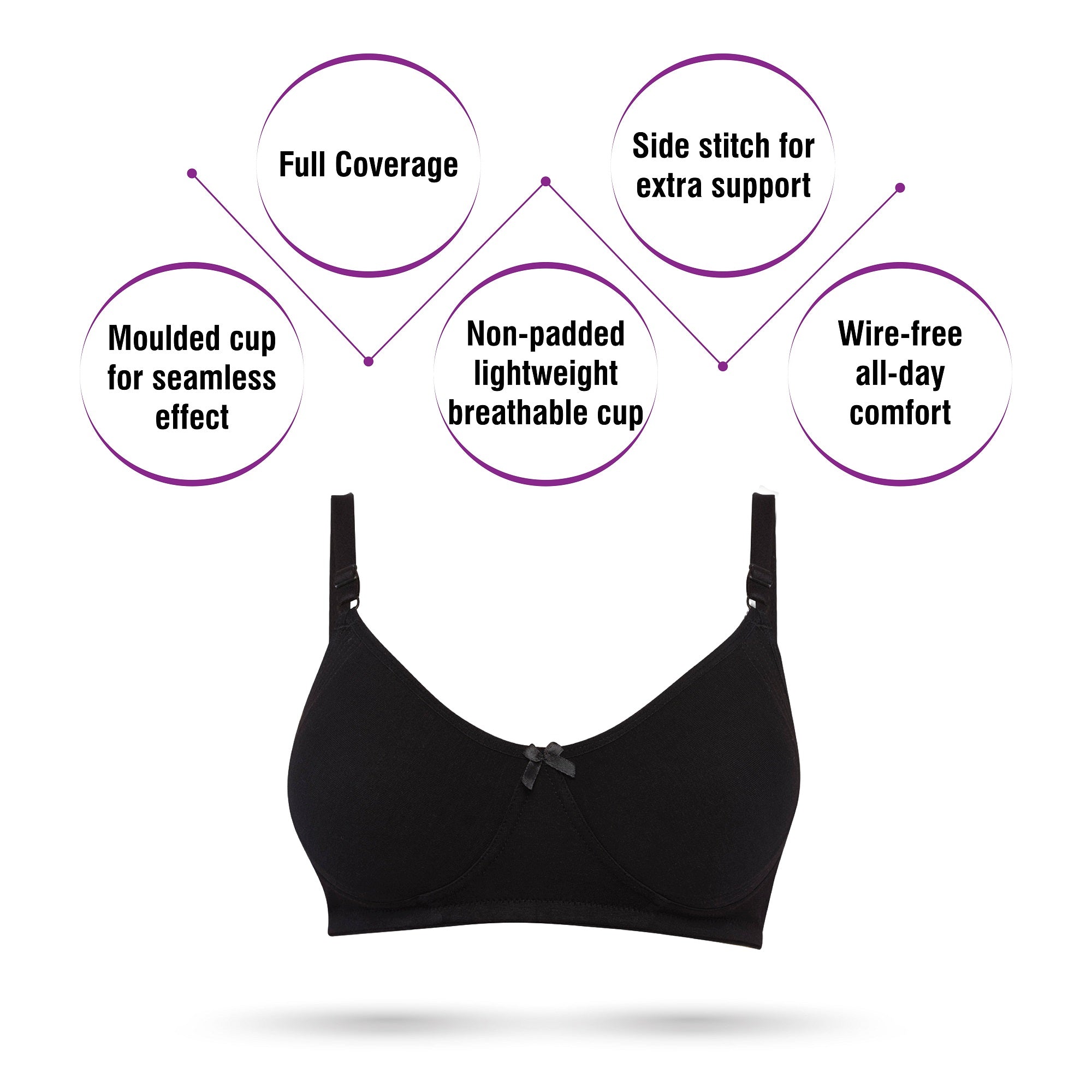 Elle Solid Black Cotton T-Shirt Bra for Women