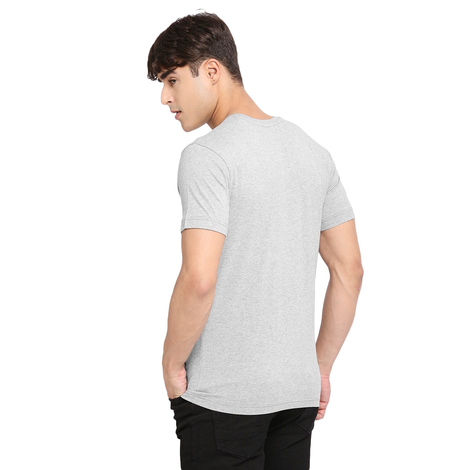 Light Grey Melange Pure Cotton Round Neck T-Shirt for Men