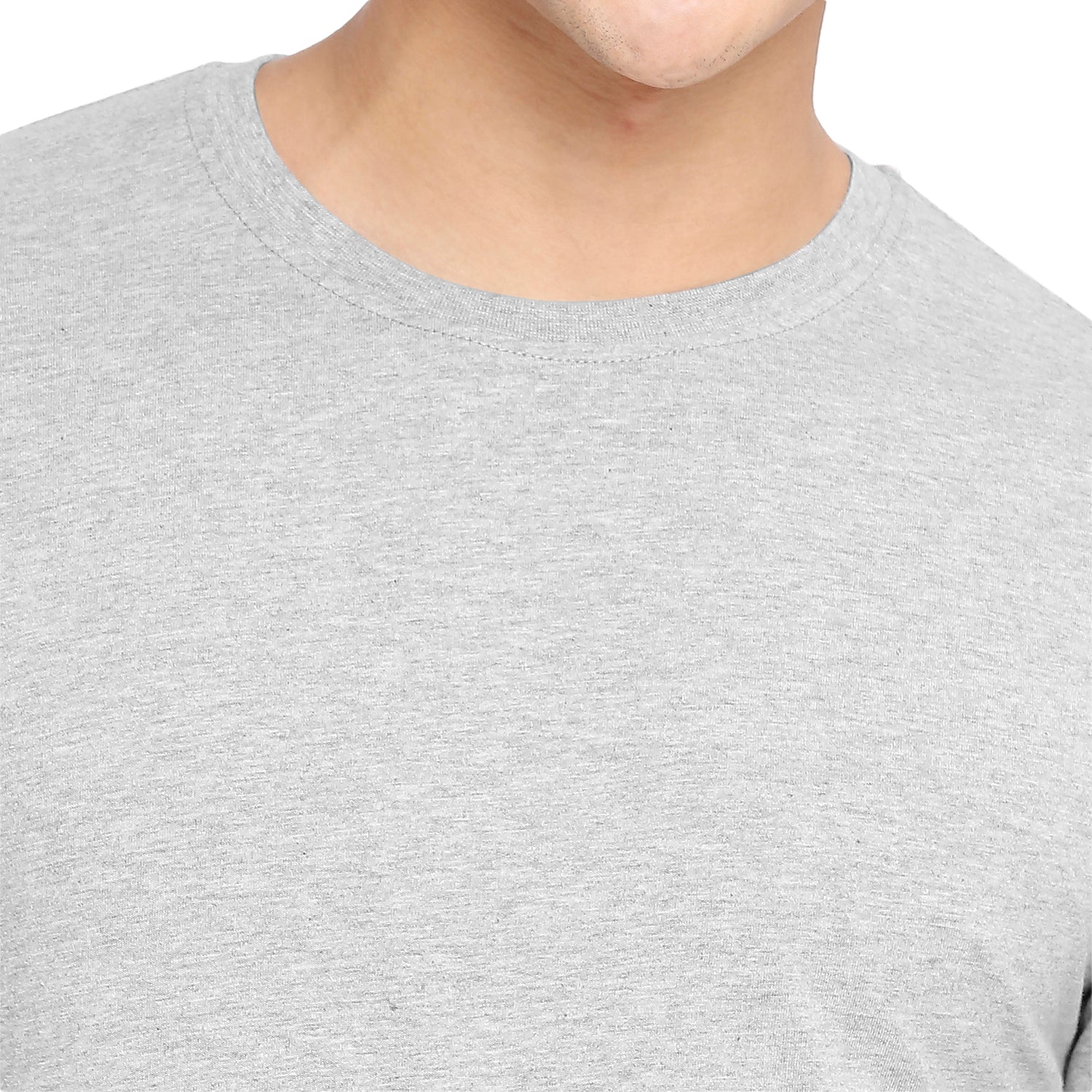 Light Grey Melange Pure Cotton Round Neck T-Shirt for Men