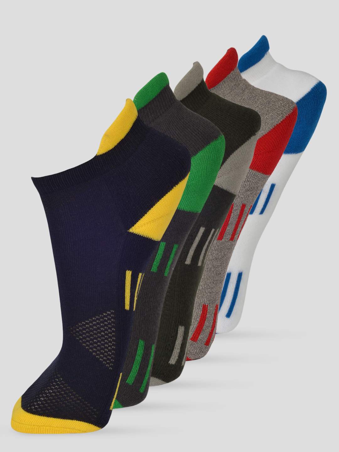 PACK OF 4 COLOR BLOCKING DESIGN-05 ANKLE CUT ASSORTED COTTON SOCKS