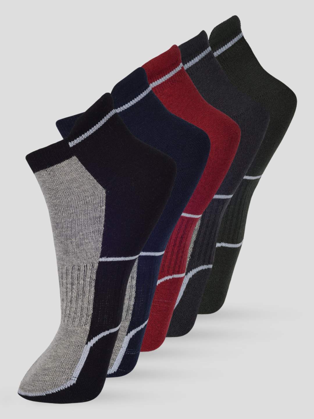 PACK OF 4 COLOR BLOCKING DESIGN-08 LOW ANKLE CUT ASSORTED COTTON SOCKS