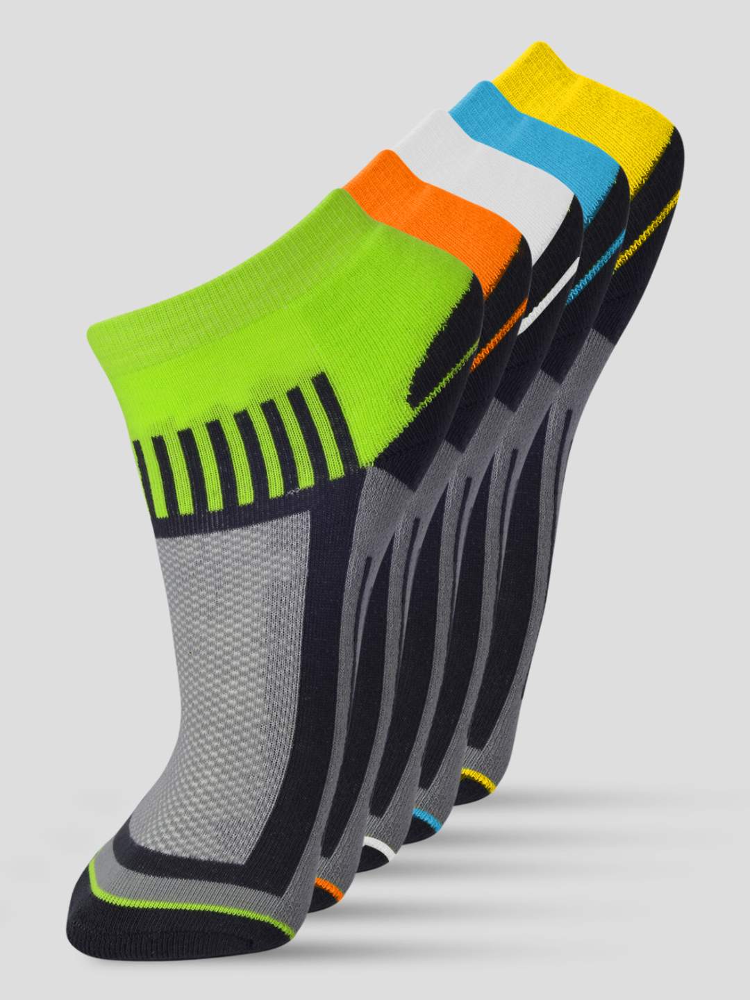 PACK OF 4 COLOR BLOCKING DESIGN-09 LOW ANKLE CUT ASSORTED COTTON SOCKS ...