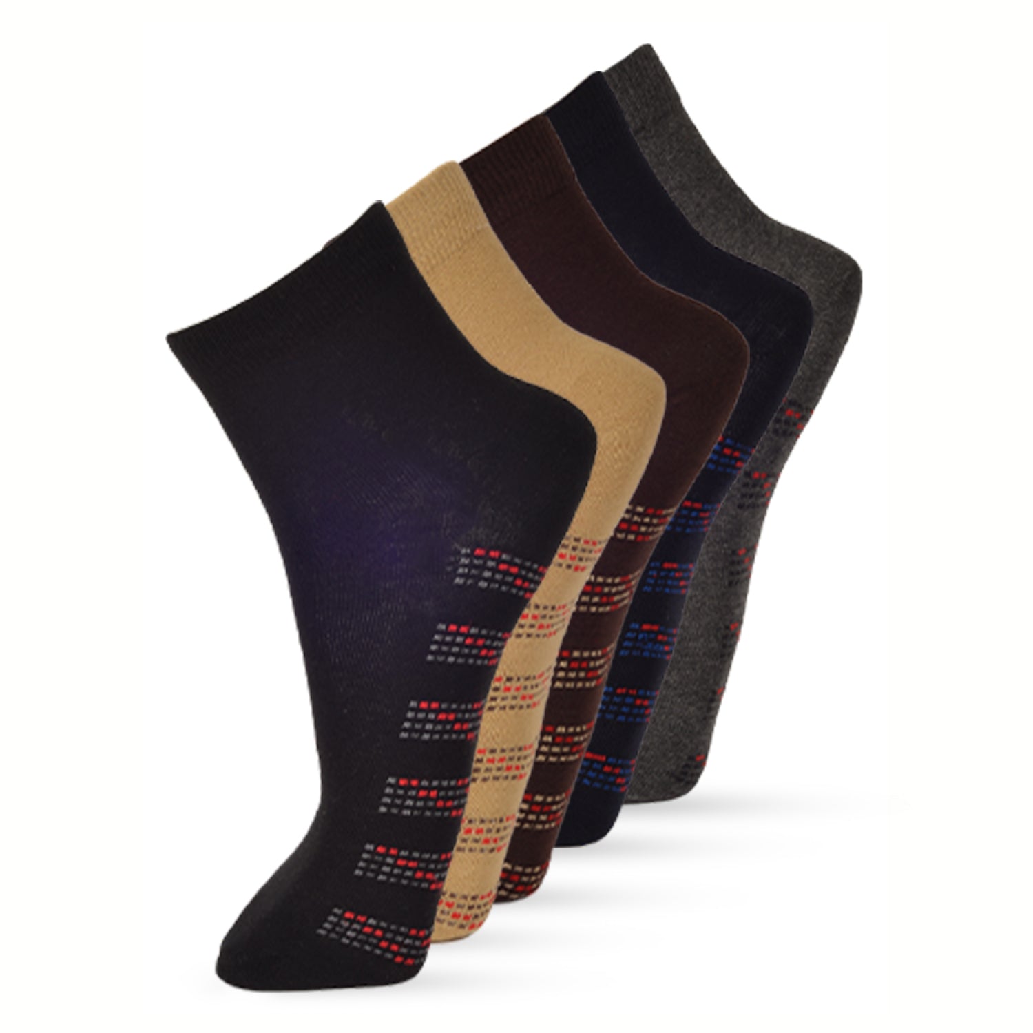 PACK OF 5 SMART FORMAL -STRIPE DESIGN  - 005 ANKLE CUT ASSORTED COTTON SOCKS