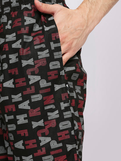 Relax Wear Alphabetical Black Printed Pyjama
