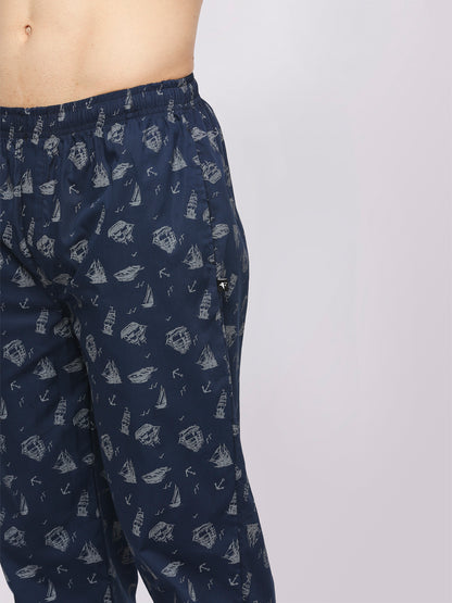 Relax Wear Oceanship Navy Blue Printed Pyjama