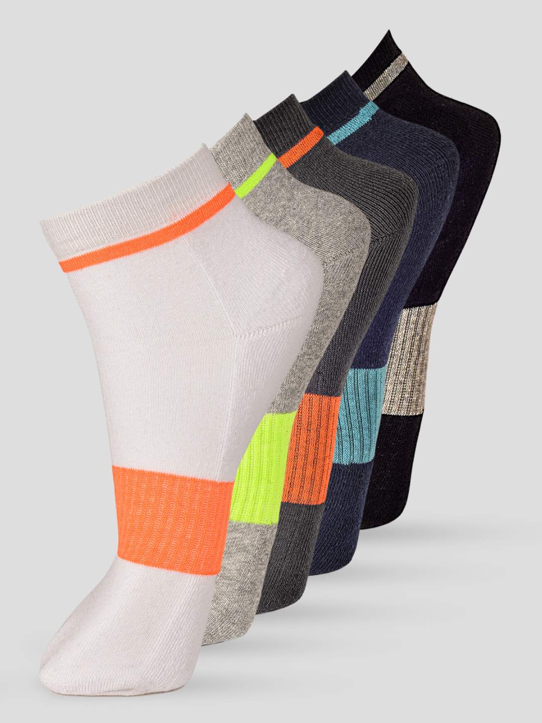 PACK OF 4 CONTRAST TIPPING DESIGN-12 ANKLE CUT ASSORTED COTTON SOCKS