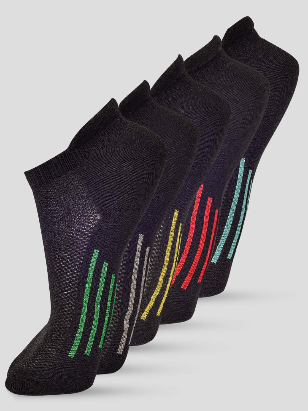 PACK OF 4 STRIPE DESIGN-03 ANKLE CUT BLACK COTTON SOCKS