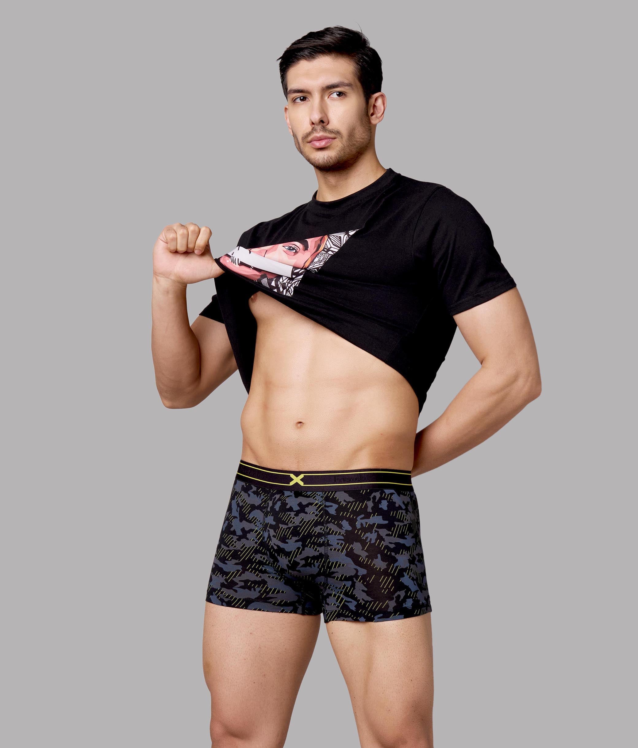 X-Rage Black Camo Print Micro Modal Trunks