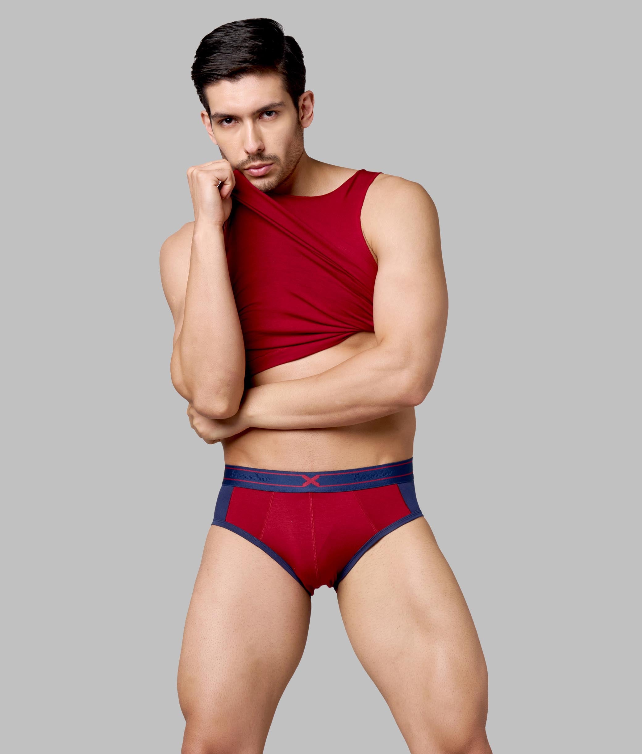 X-Groove Biking Red Micro Modal Cotton Briefs for Men