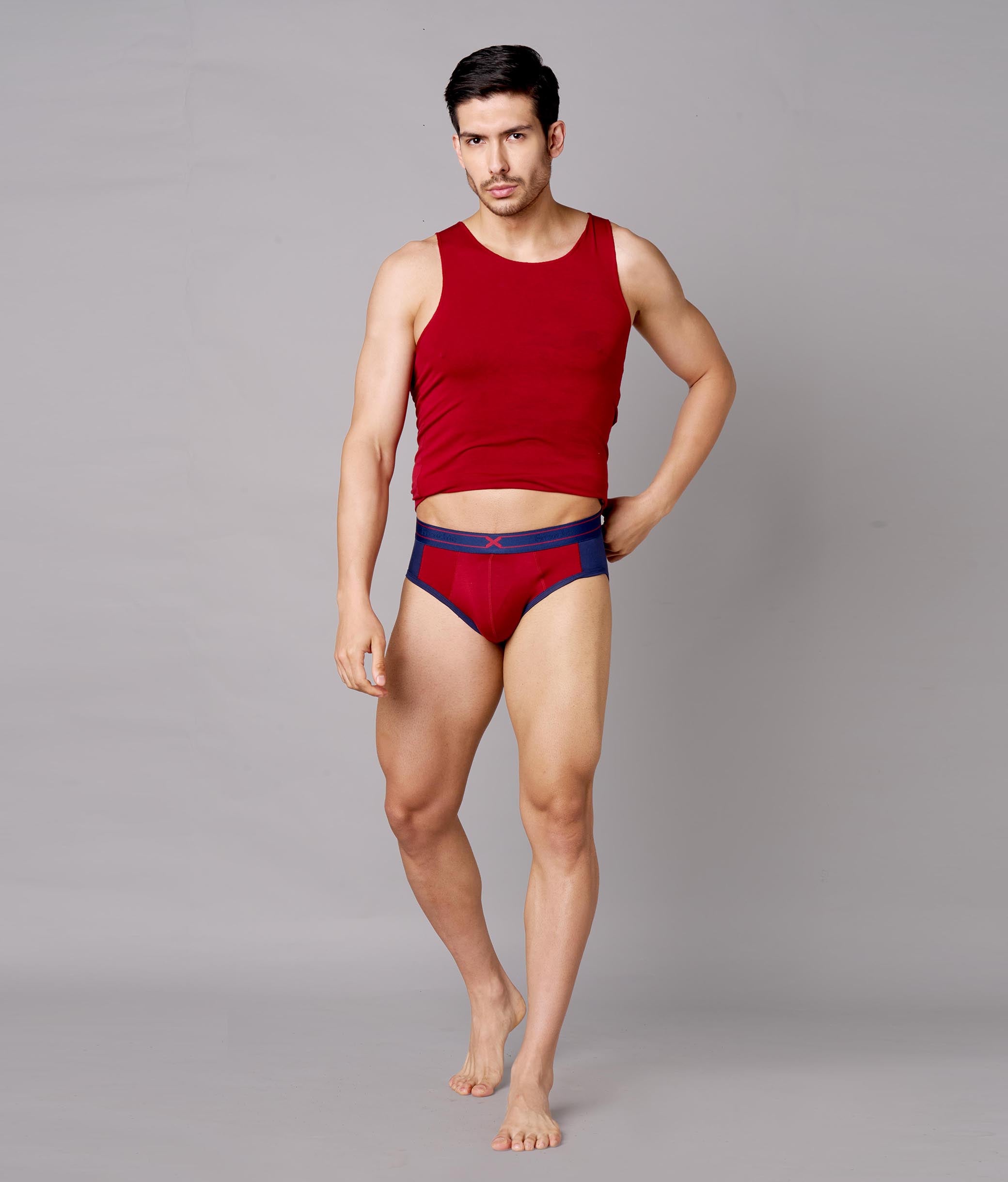 X-Groove Biking Red Micro Modal Cotton Briefs for Men