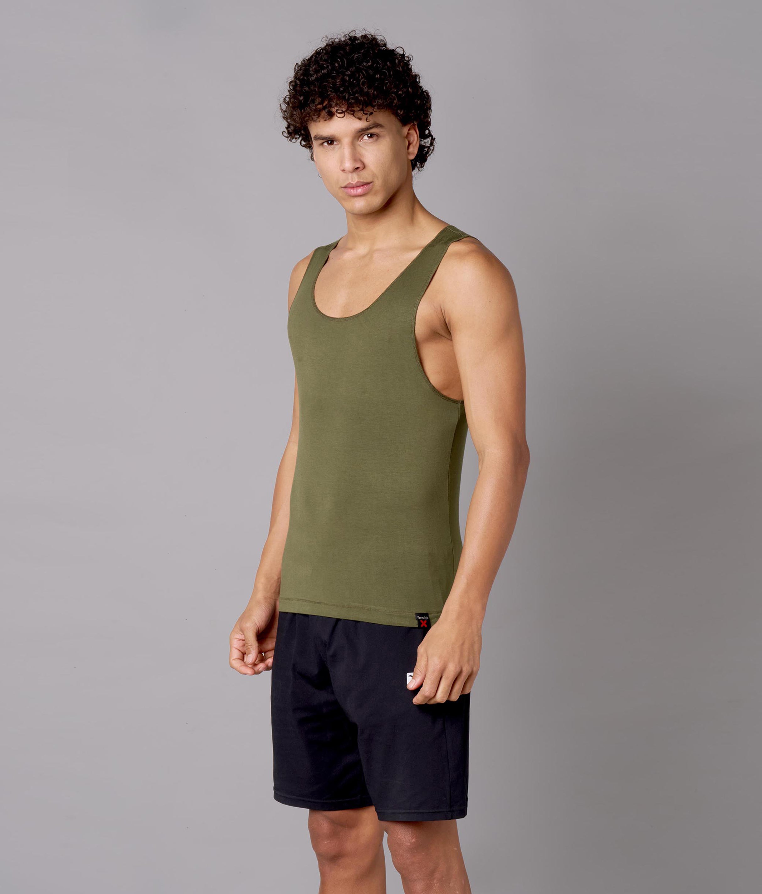 X-Snacc Solid Beetle Olive Micro Modal Vest for Men