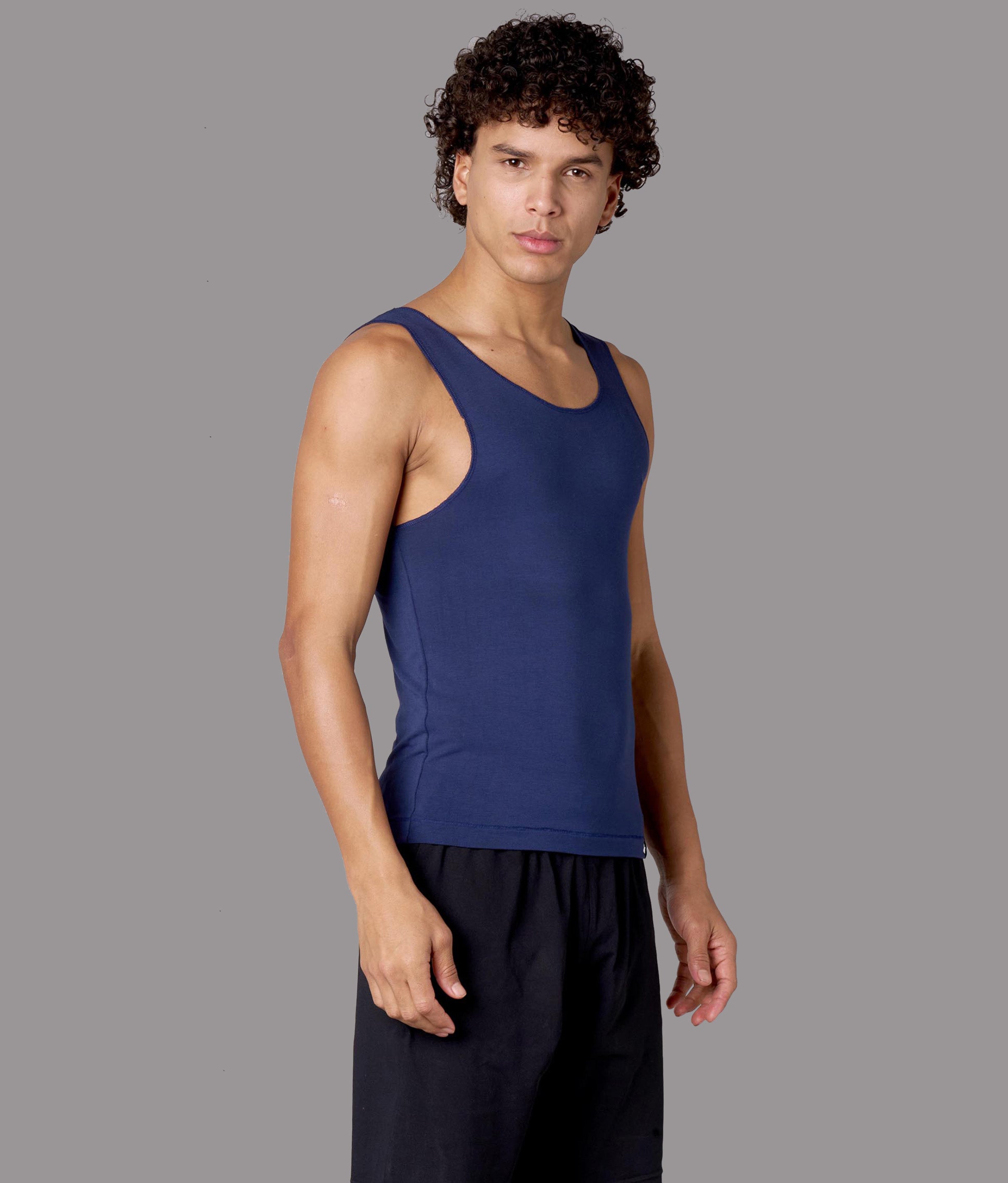 X-Snacc Solid Pageant Blue Micro Modal Vest for Men