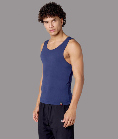 X-Snacc Solid Pageant Blue Micro Modal Vest for Men
