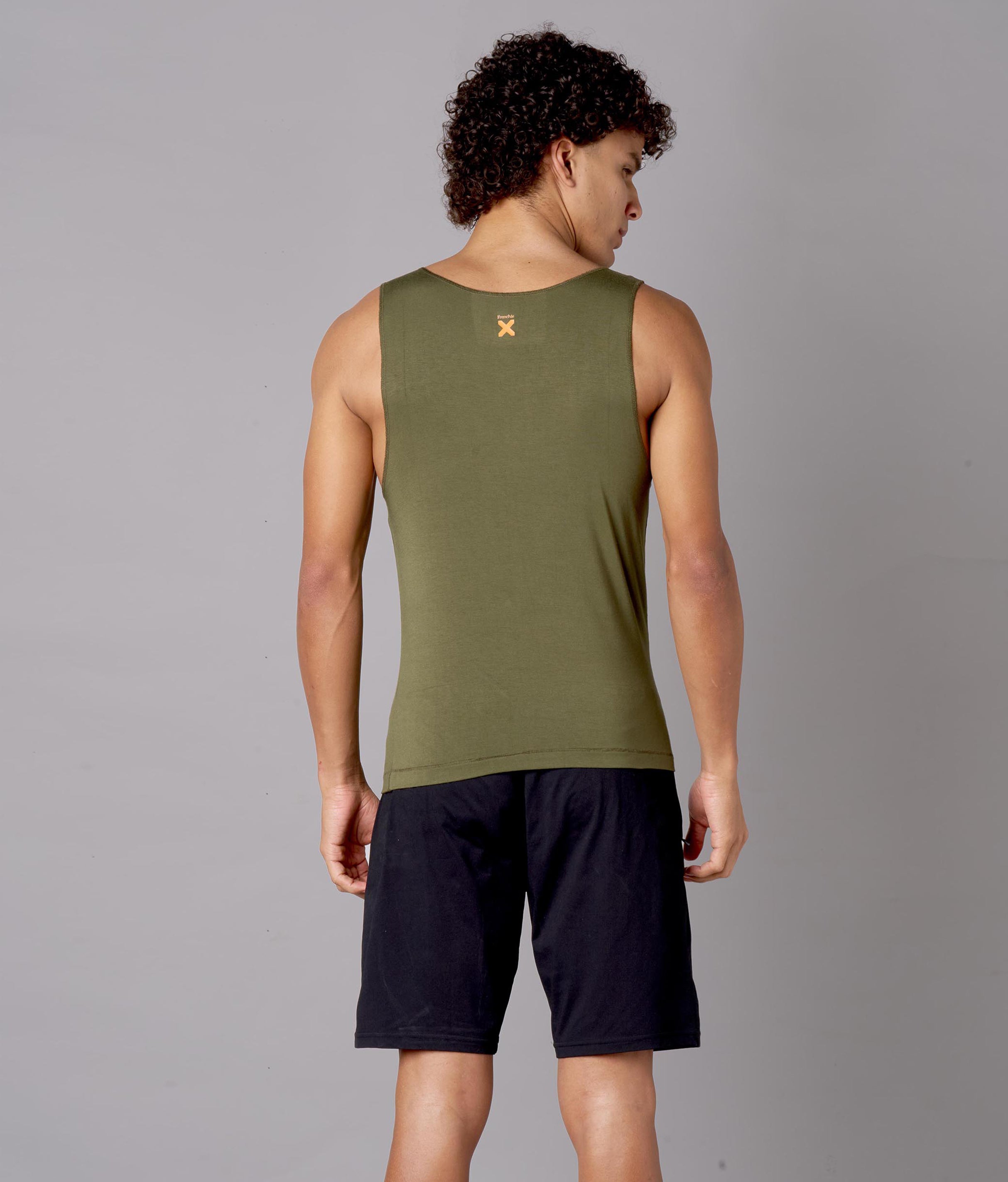 X-Snacc Solid Beetle Olive Micro Modal Vest for Men