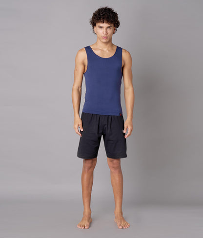 X-Snacc Solid Pageant Blue Micro Modal Vest for Men