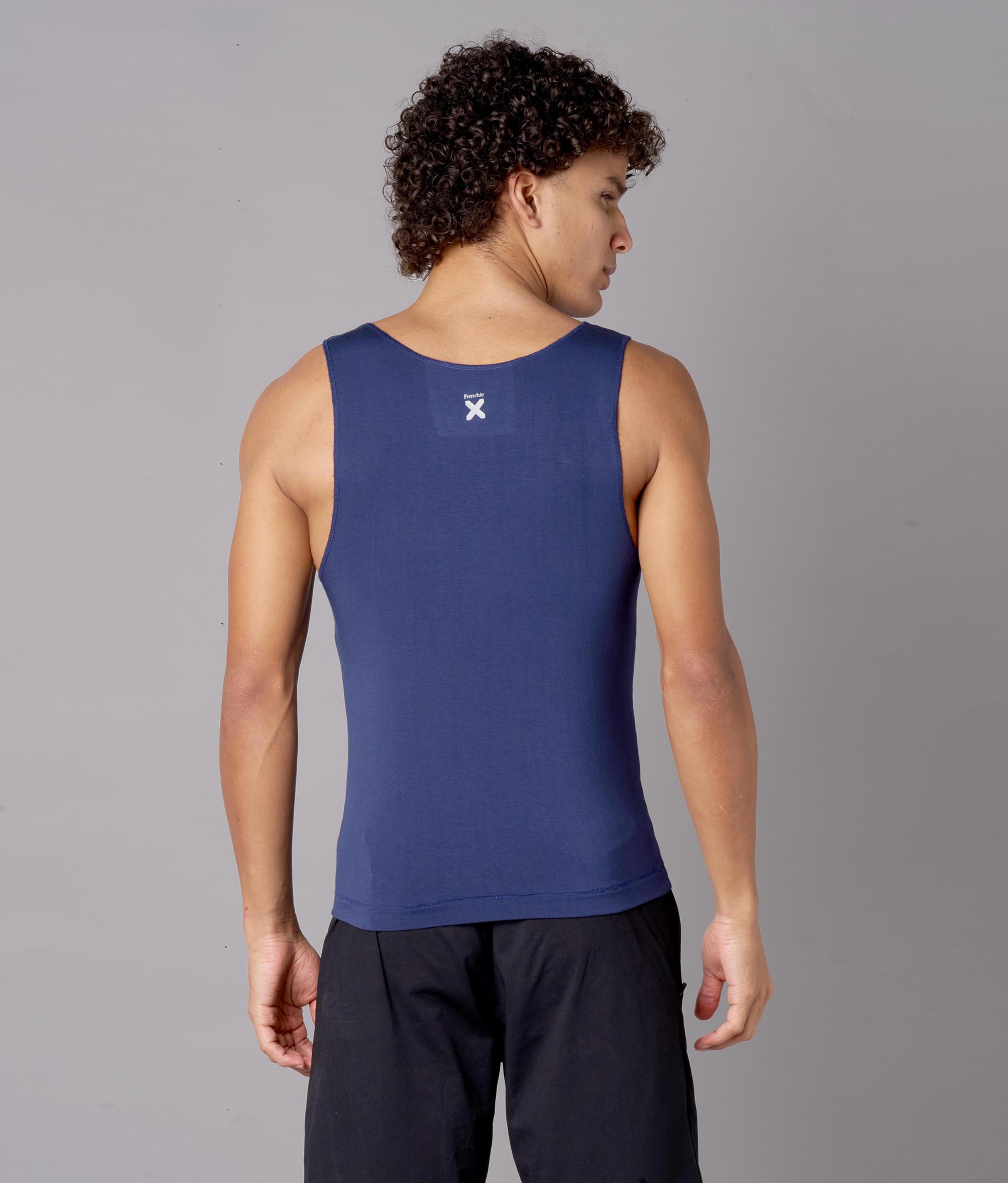 X-Snacc Solid Pageant Blue Micro Modal Vest for Men