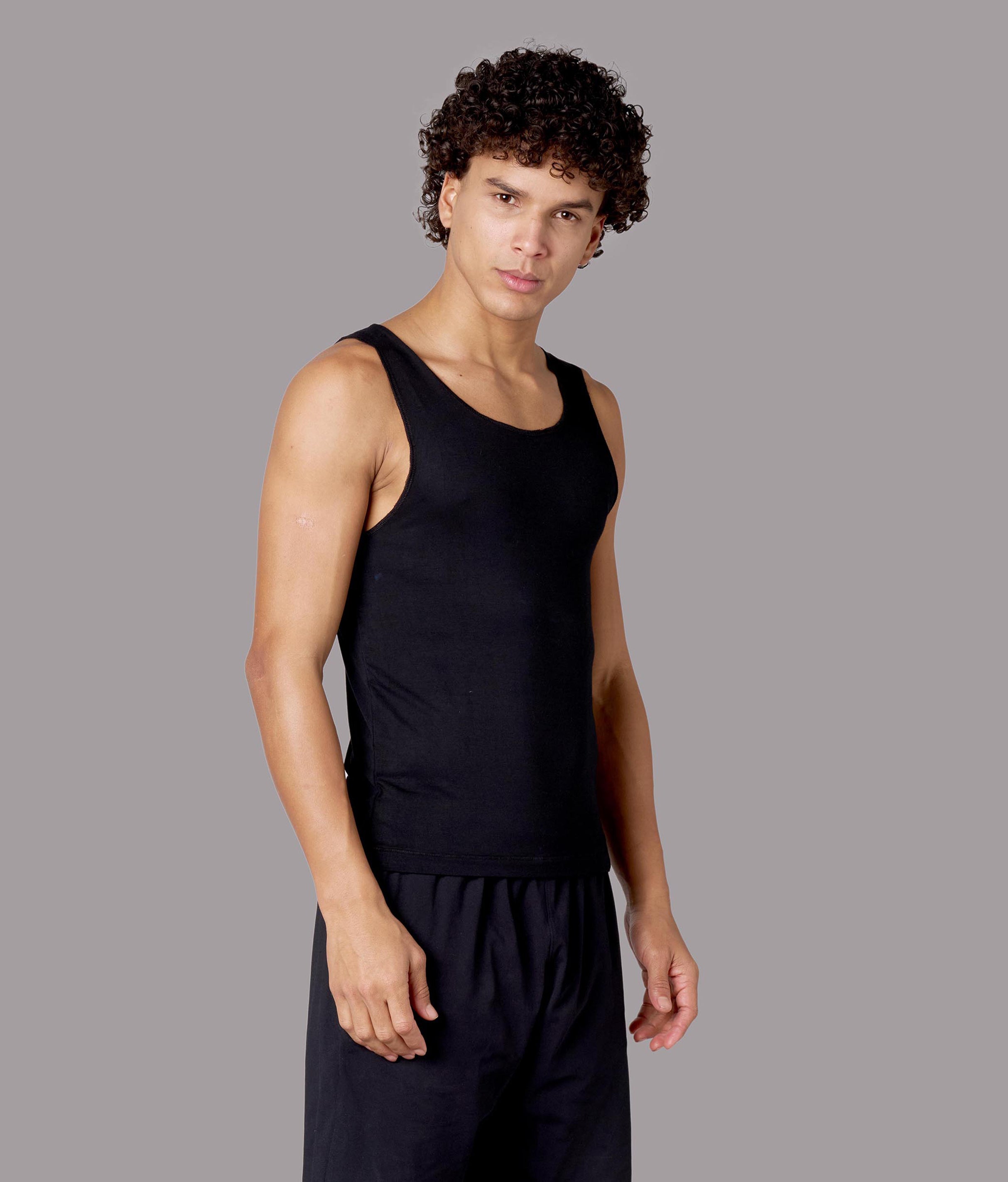 X-Snacc Solid Black Micro Modal Vest for Men