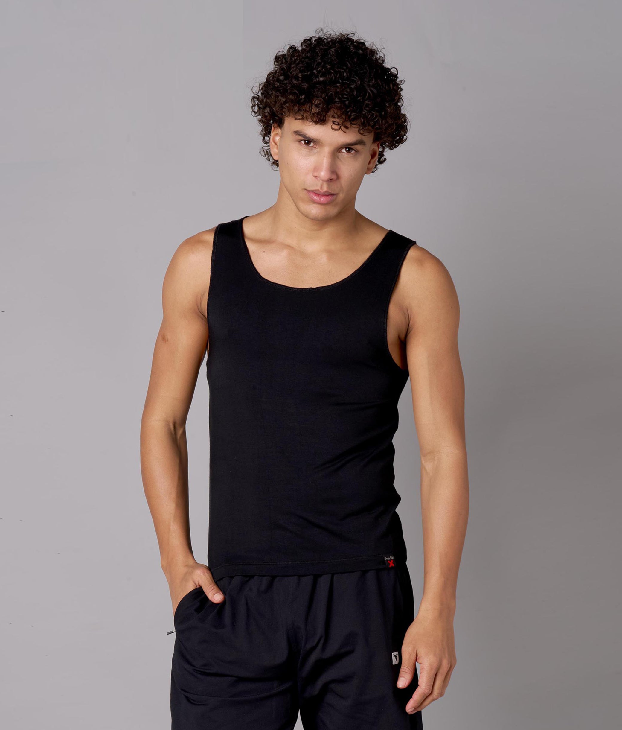 X-Snacc Solid Black Micro Modal Vest for Men