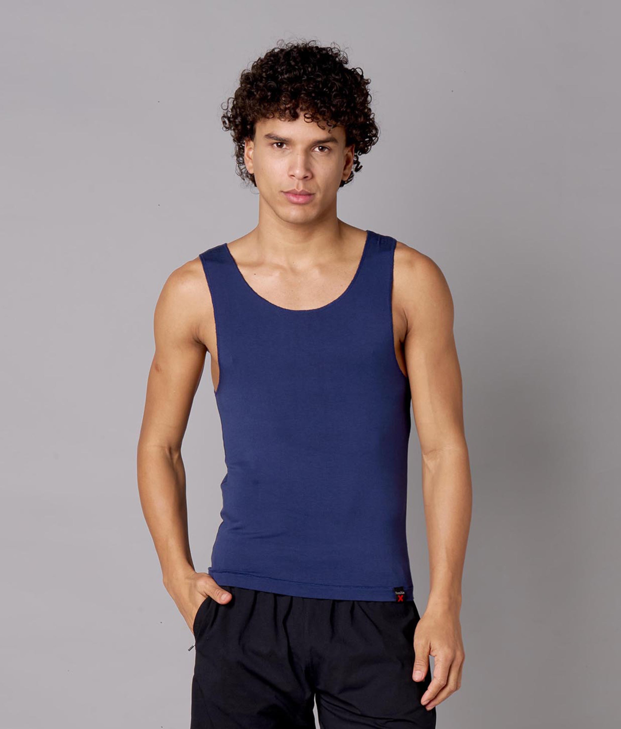 X-Snacc Solid Pageant Blue Micro Modal Vest for Men