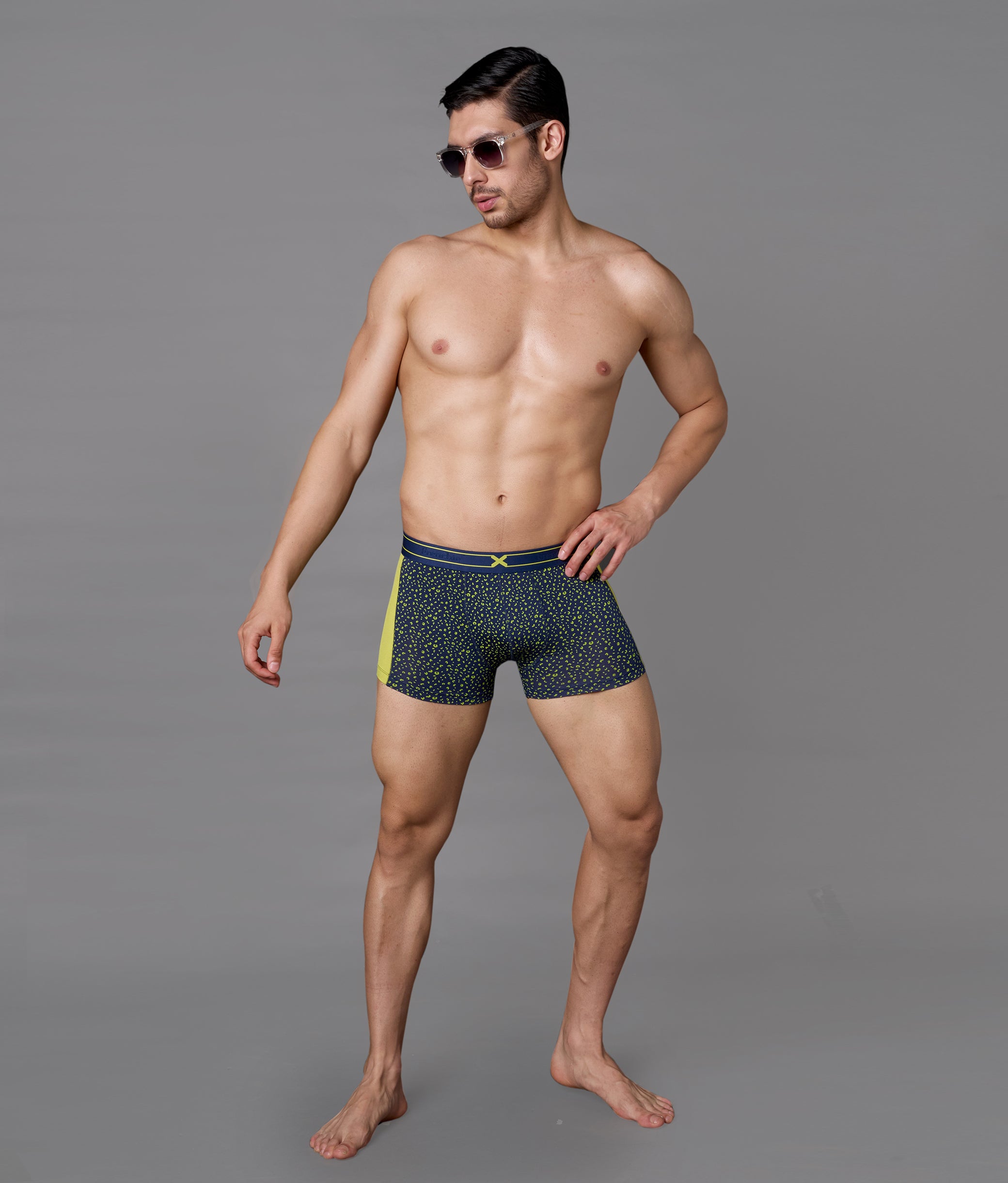 X-LIT | Go Wild Leopard Print Micro Modal Trunks - Lime Punch Yellow