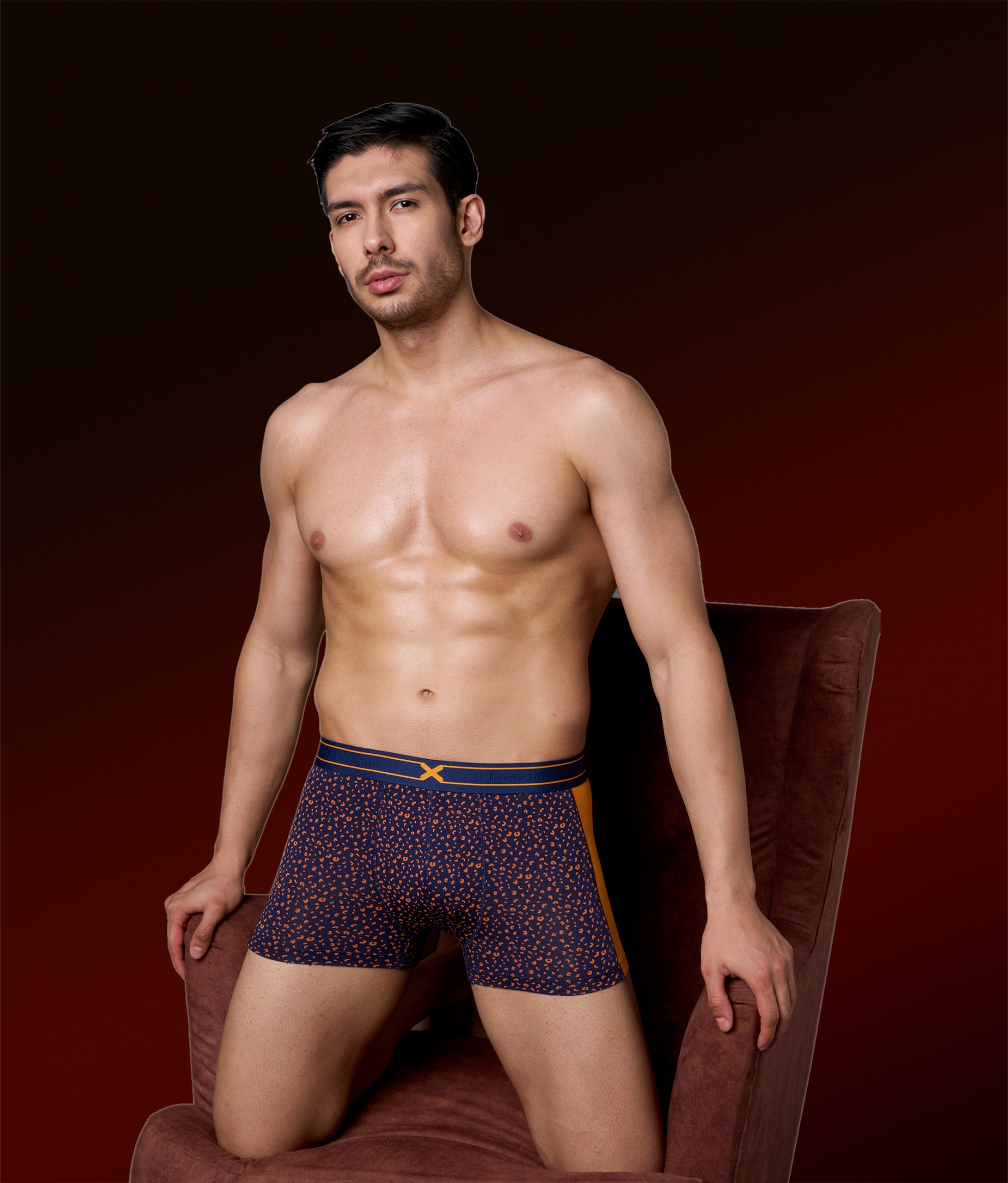 X-LIT | Go Wild Leopard Print Micro Modal Trunks - Turmeric Orange