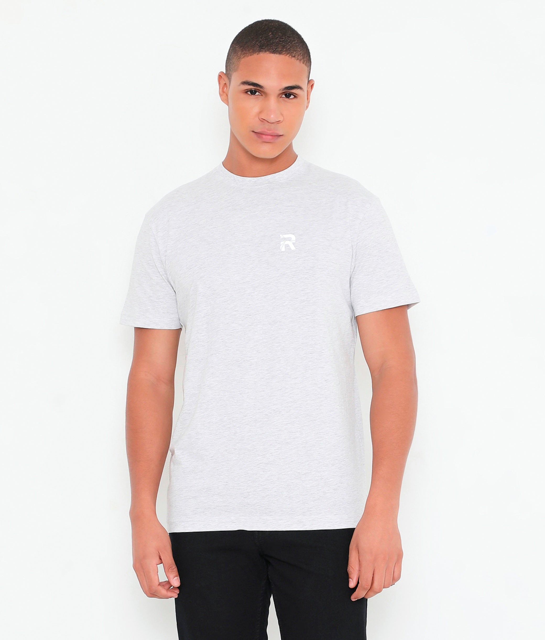 White Melange Men Solid Essential Cotton T-Shirt 001