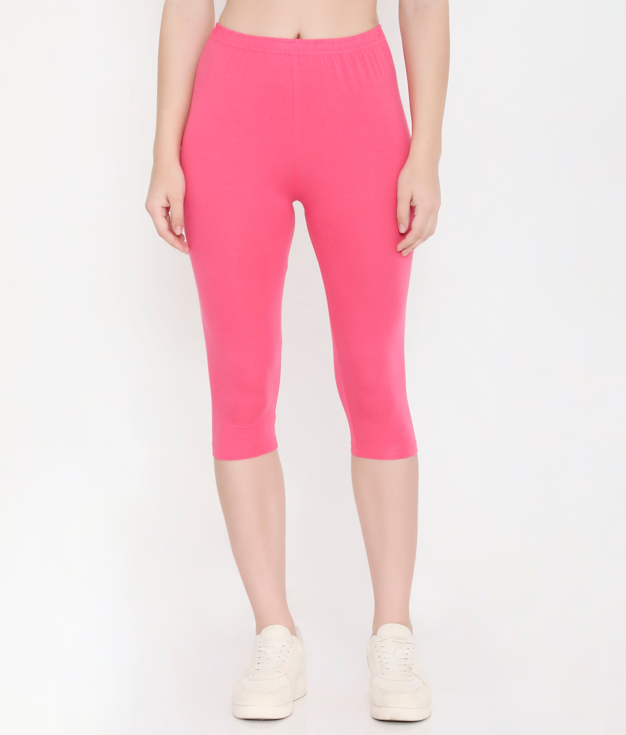 SOLID PINK SOFT COTTON EVERYDAY CAPRI FOR WOMEN