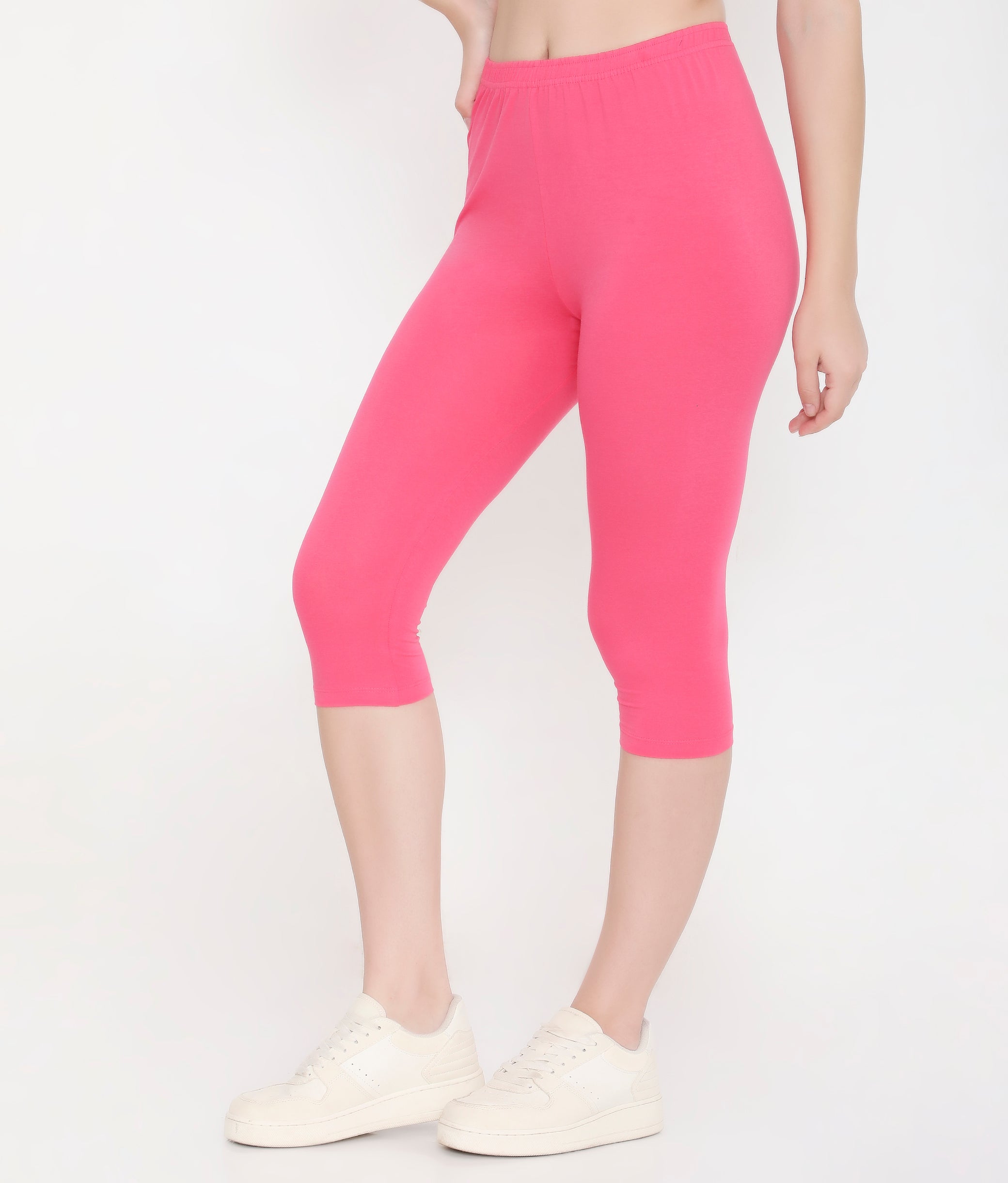 SOLID PINK SOFT COTTON EVERYDAY CAPRI FOR WOMEN