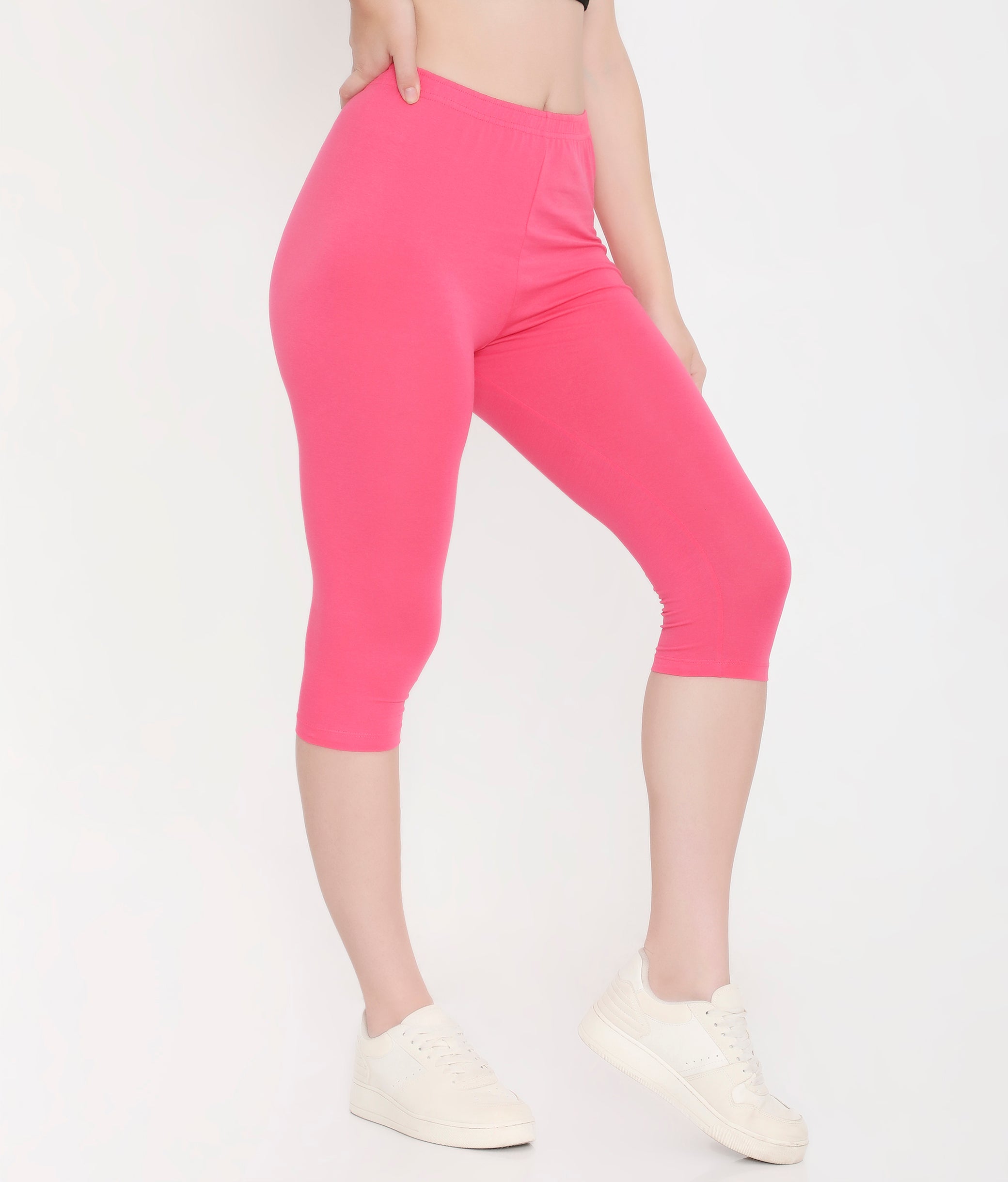 SOLID PINK SOFT COTTON EVERYDAY CAPRI FOR WOMEN