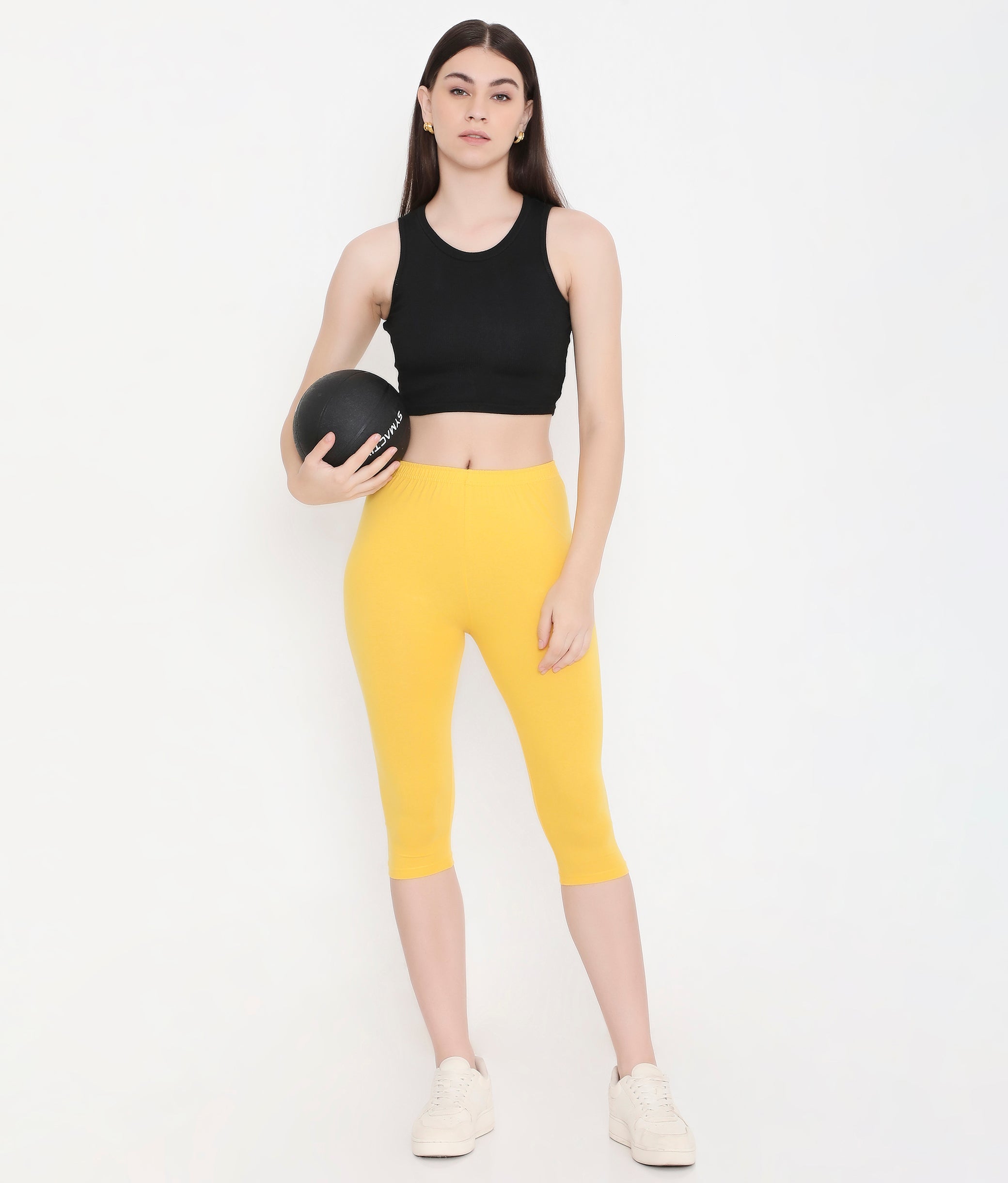 WOMEN SOFT COTTON EVERYDAY CAPRI - YELLOW