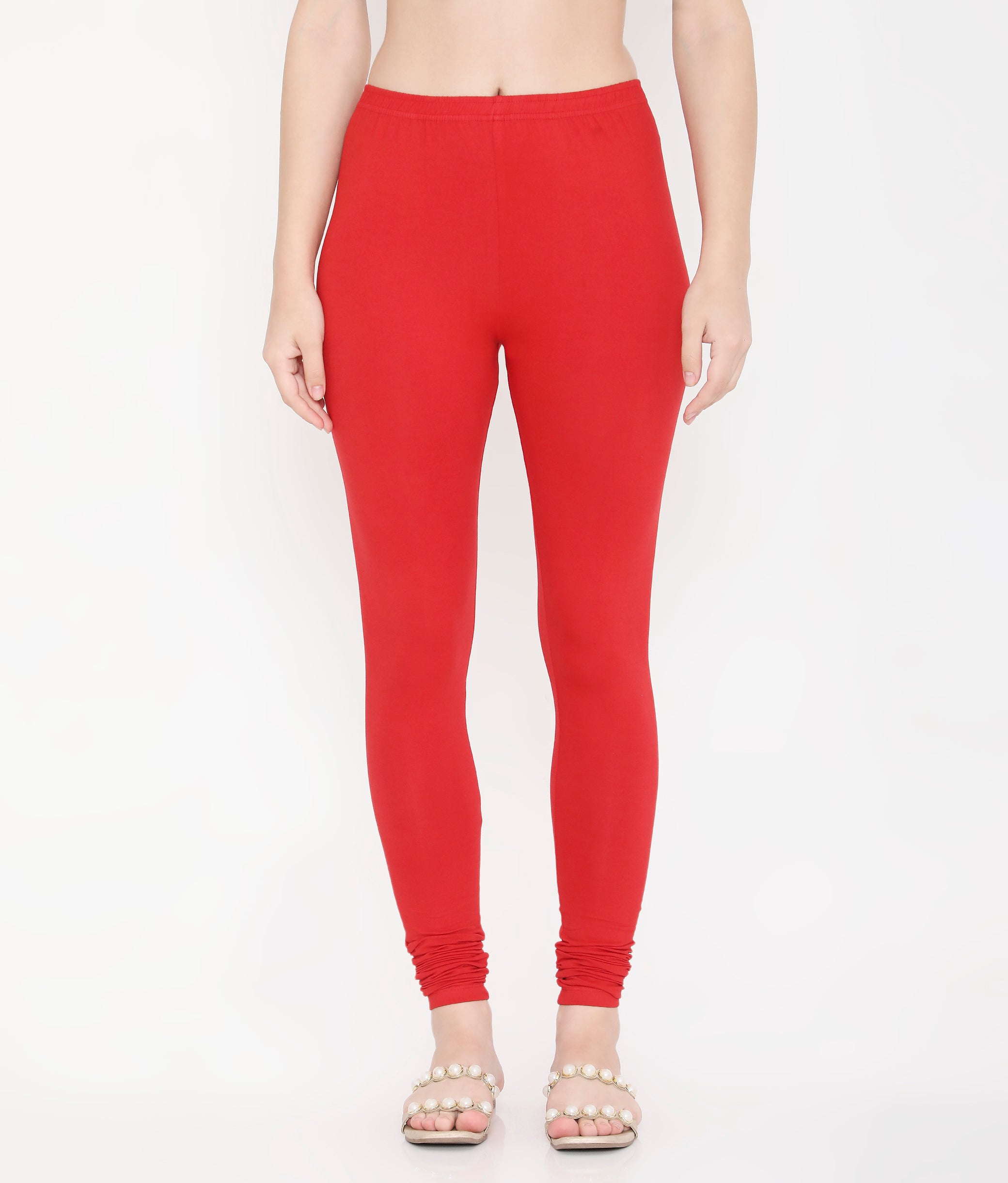 WOMEN SOLID RED COTTON CHURIDAR LEGGINGS