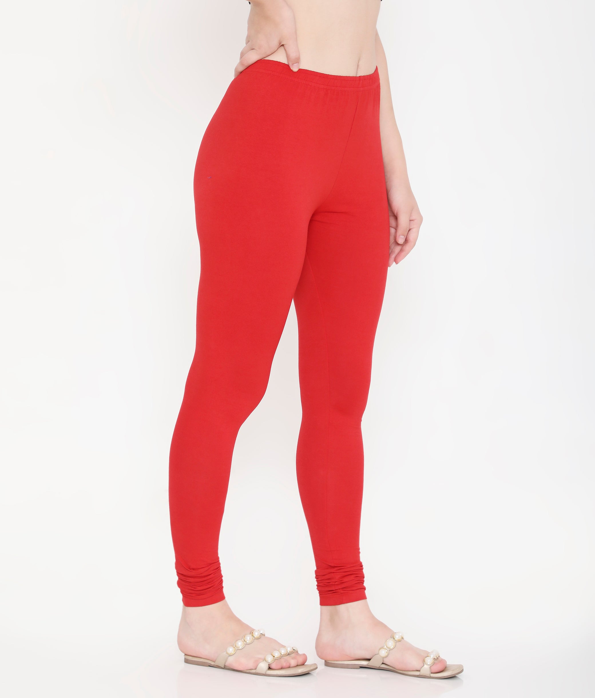 WOMEN SOLID RED COTTON CHURIDAR LEGGINGS