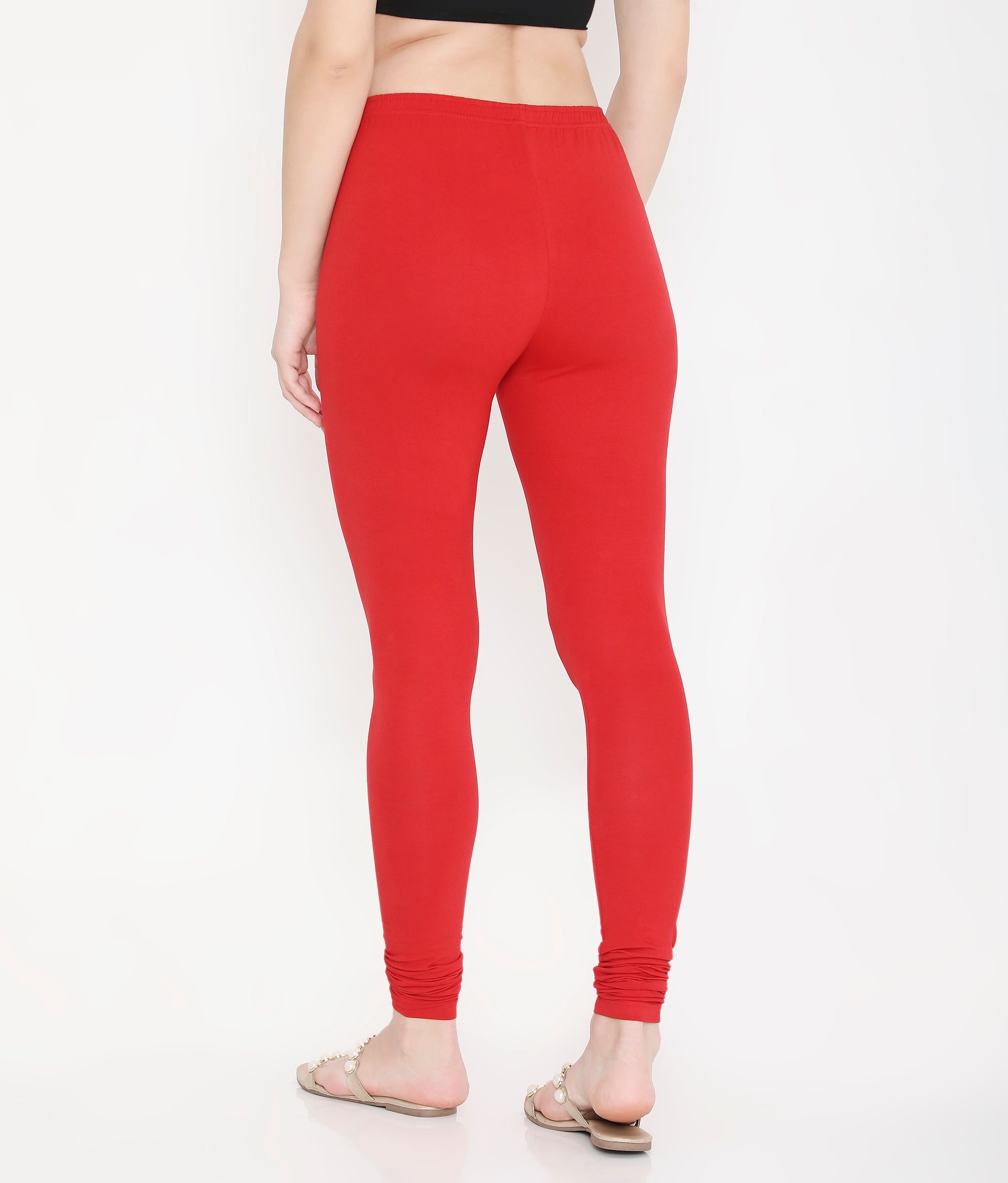 WOMEN SOLID RED COTTON CHURIDAR LEGGINGS