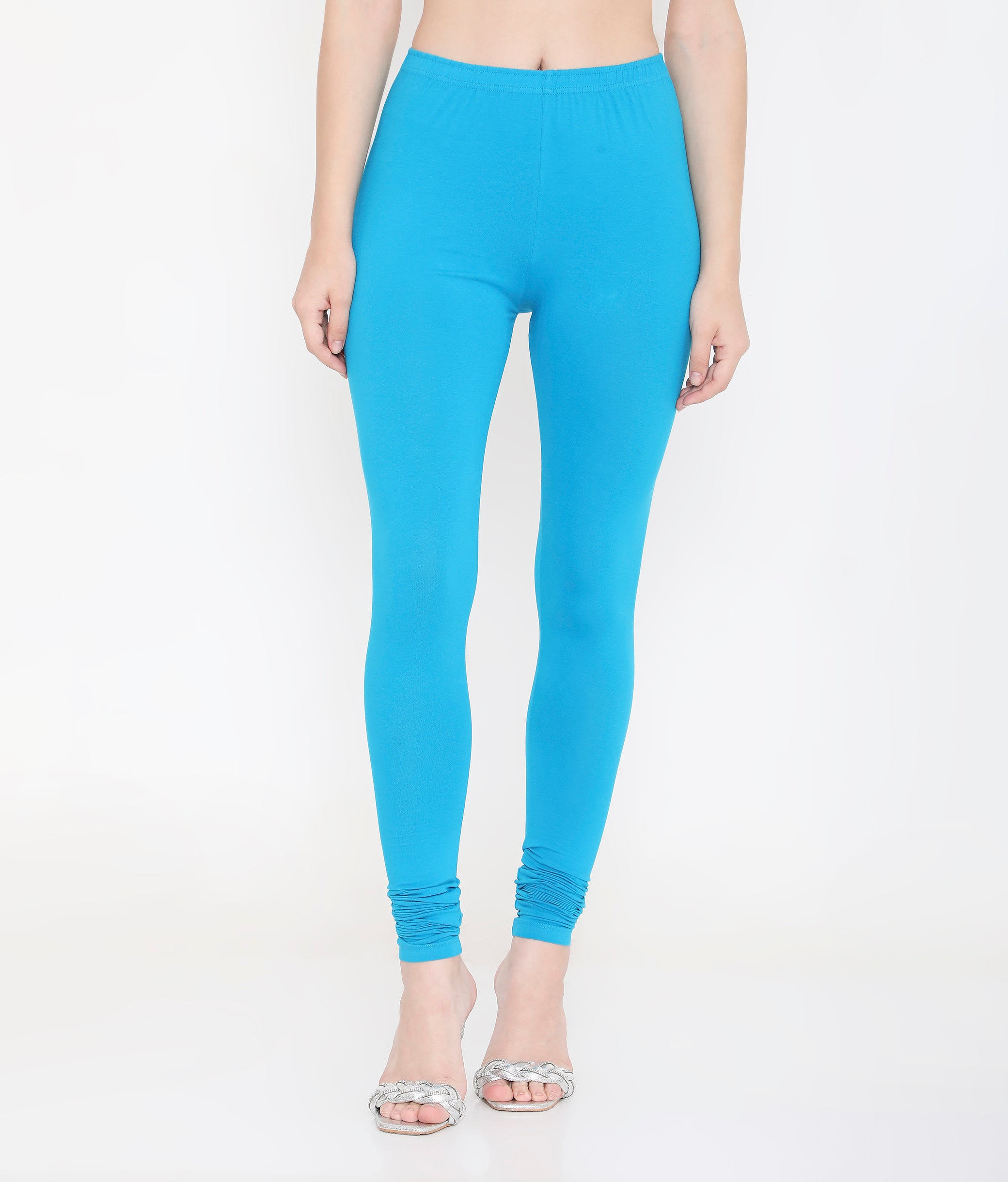 WOMEN SOLID BLUE COTTON CHURIDAR LEGGINGS