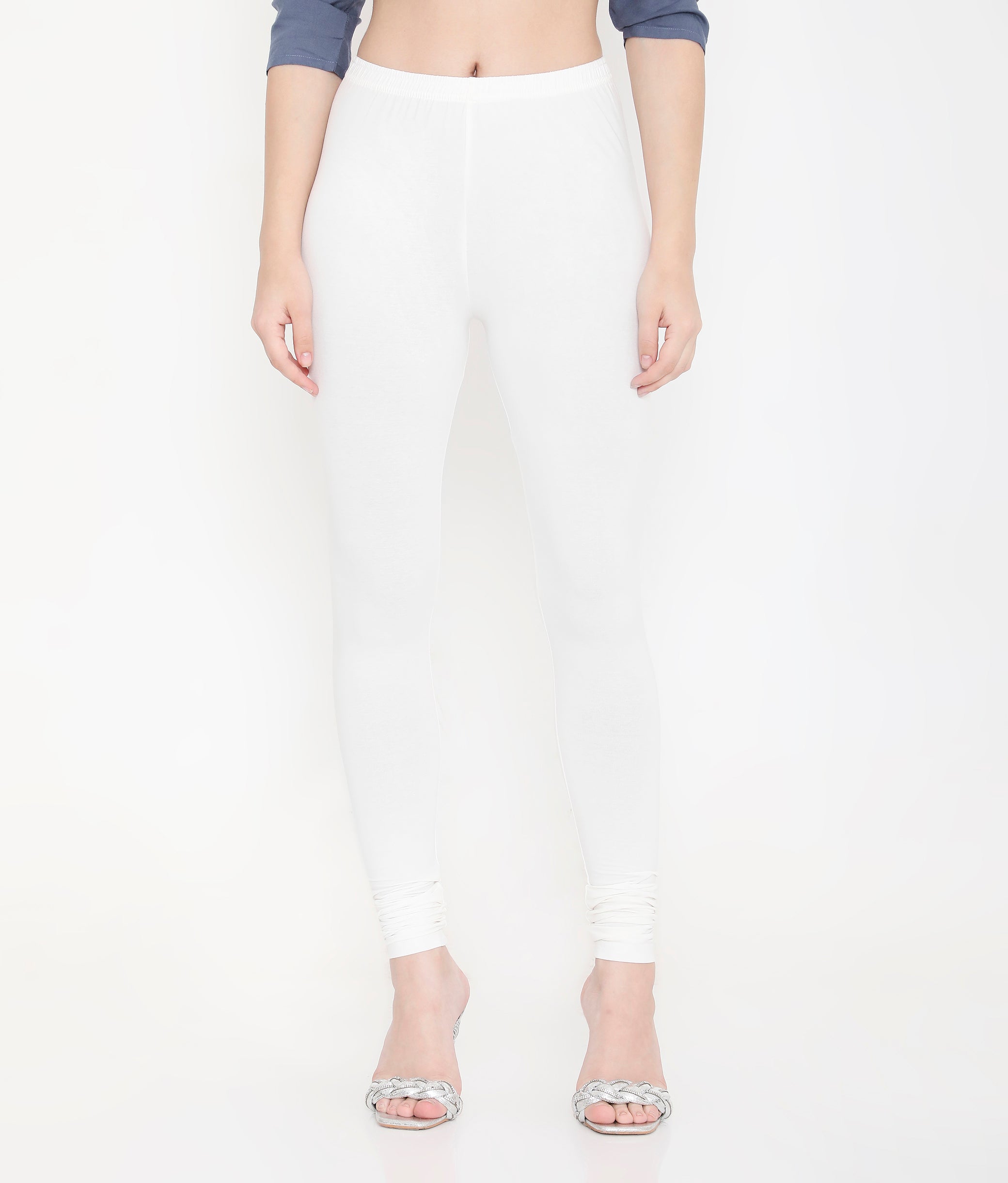 WOMEN SOLID WHITE COTTON CHURIDAR LEGGINGS