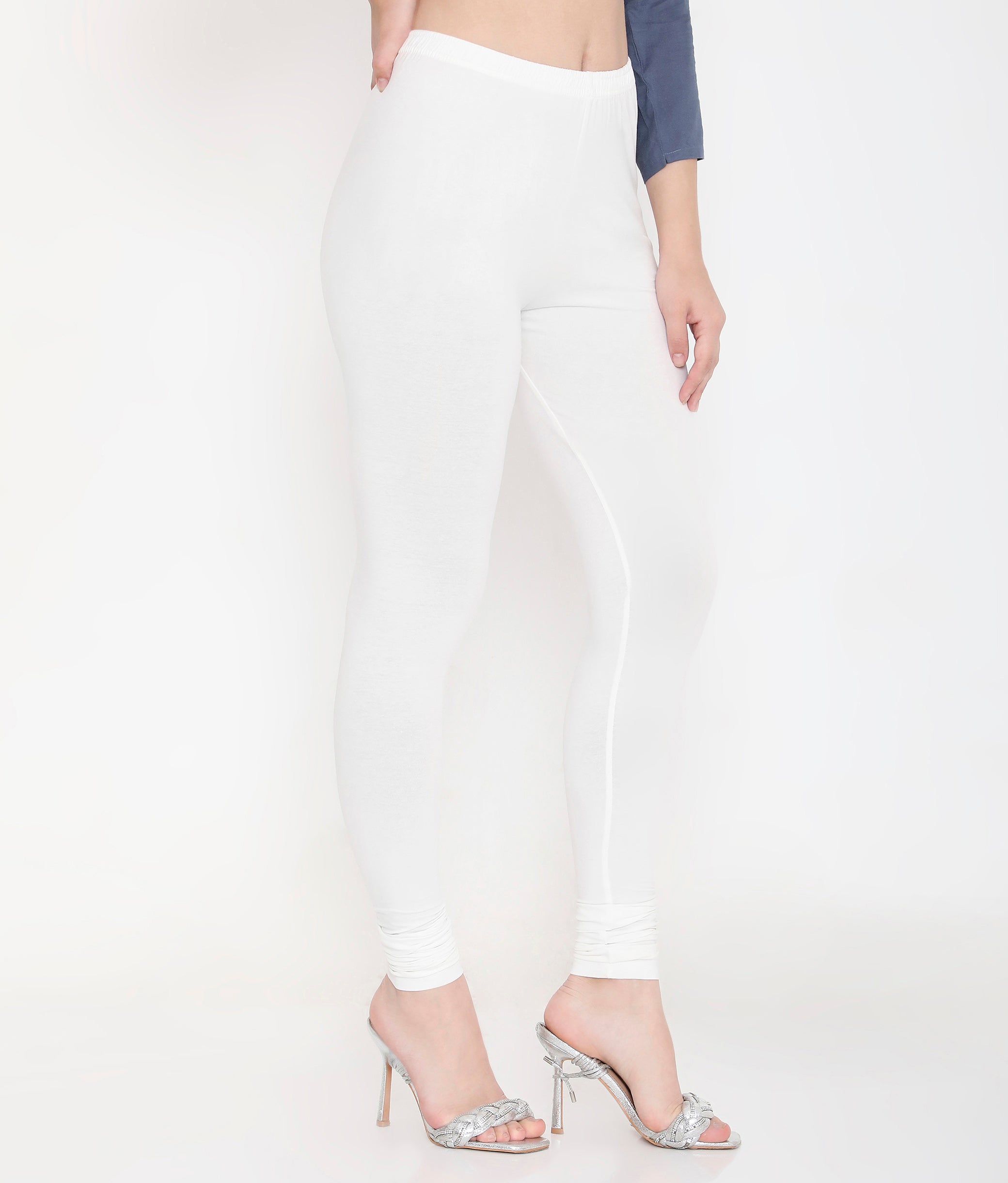 WOMEN SOLID WHITE COTTON CHURIDAR LEGGINGS