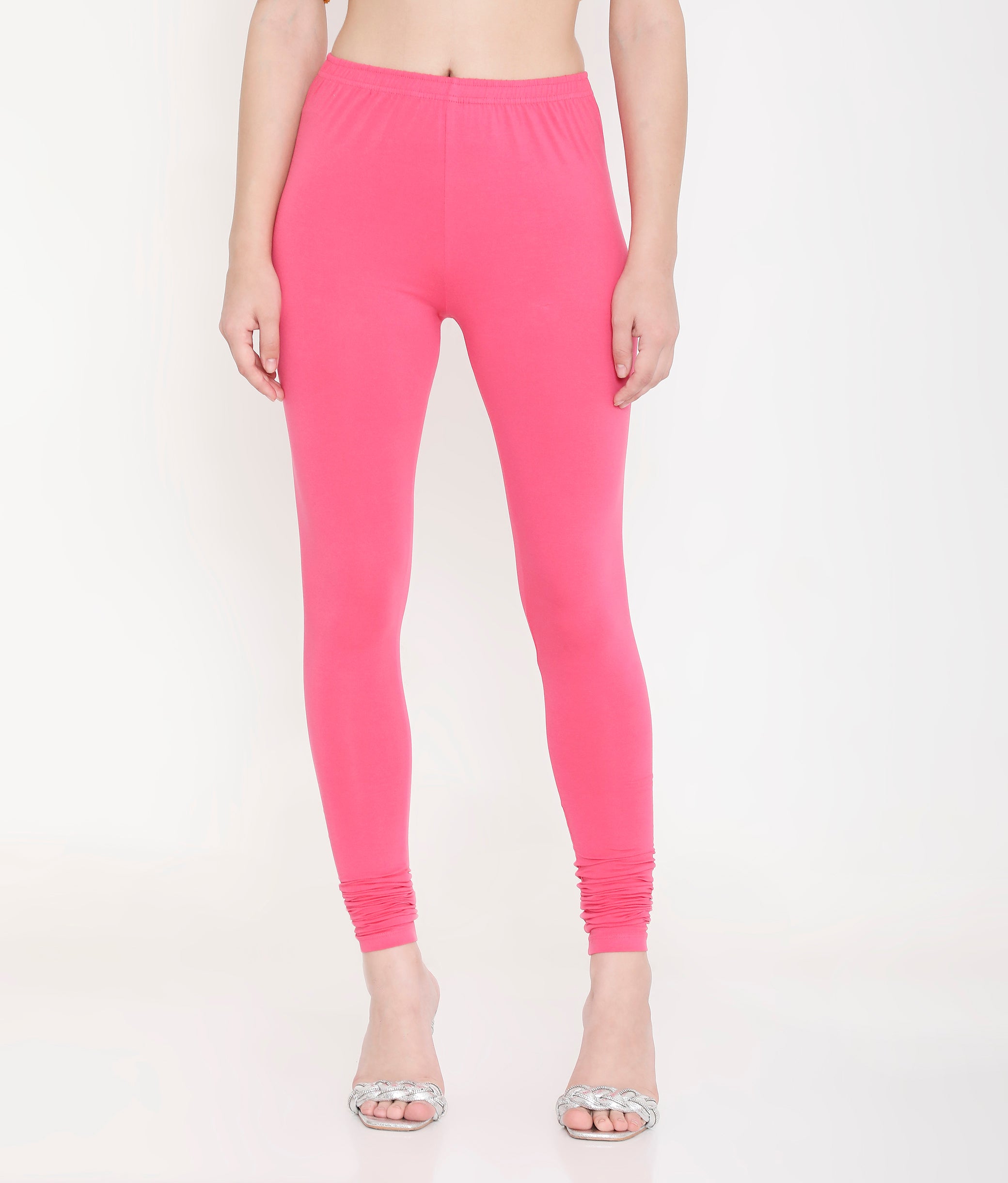 WOMEN SOLID PINK COTTON CHURIDAR LEGGINGS