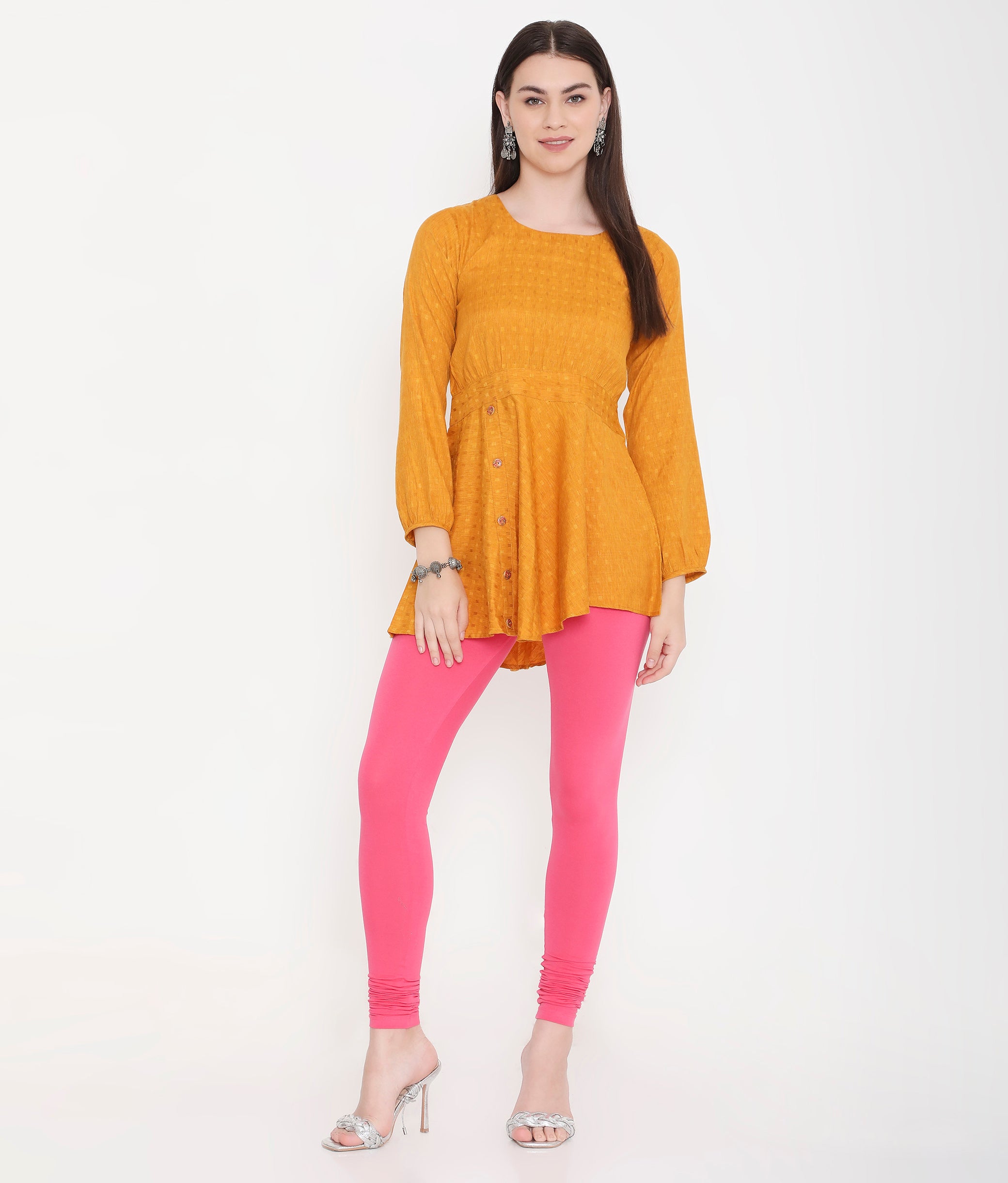 WOMEN SOLID PINK COTTON CHURIDAR LEGGINGS