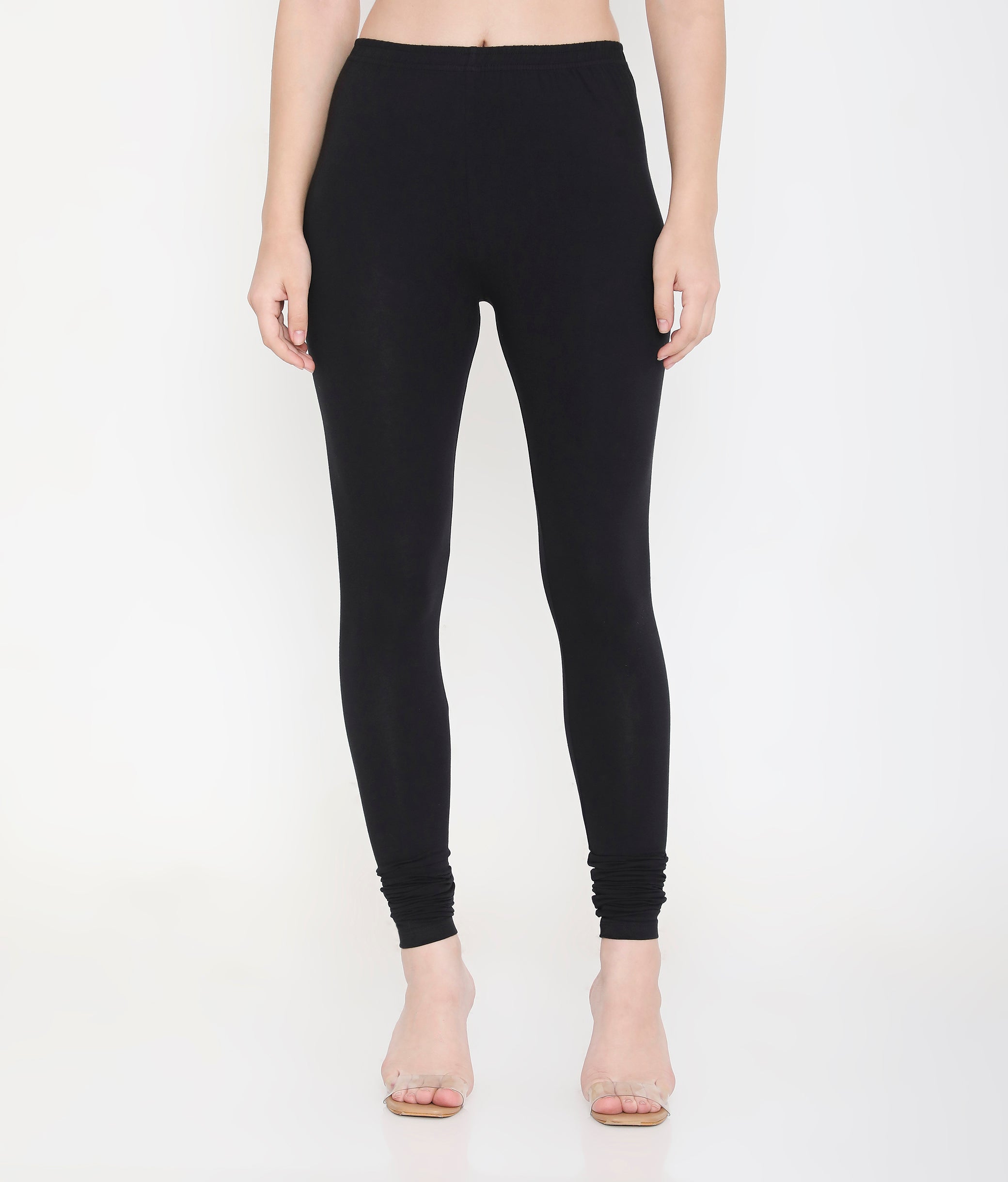 WOMEN SOLID BLACK COTTON CHURIDAR LEGGINGS