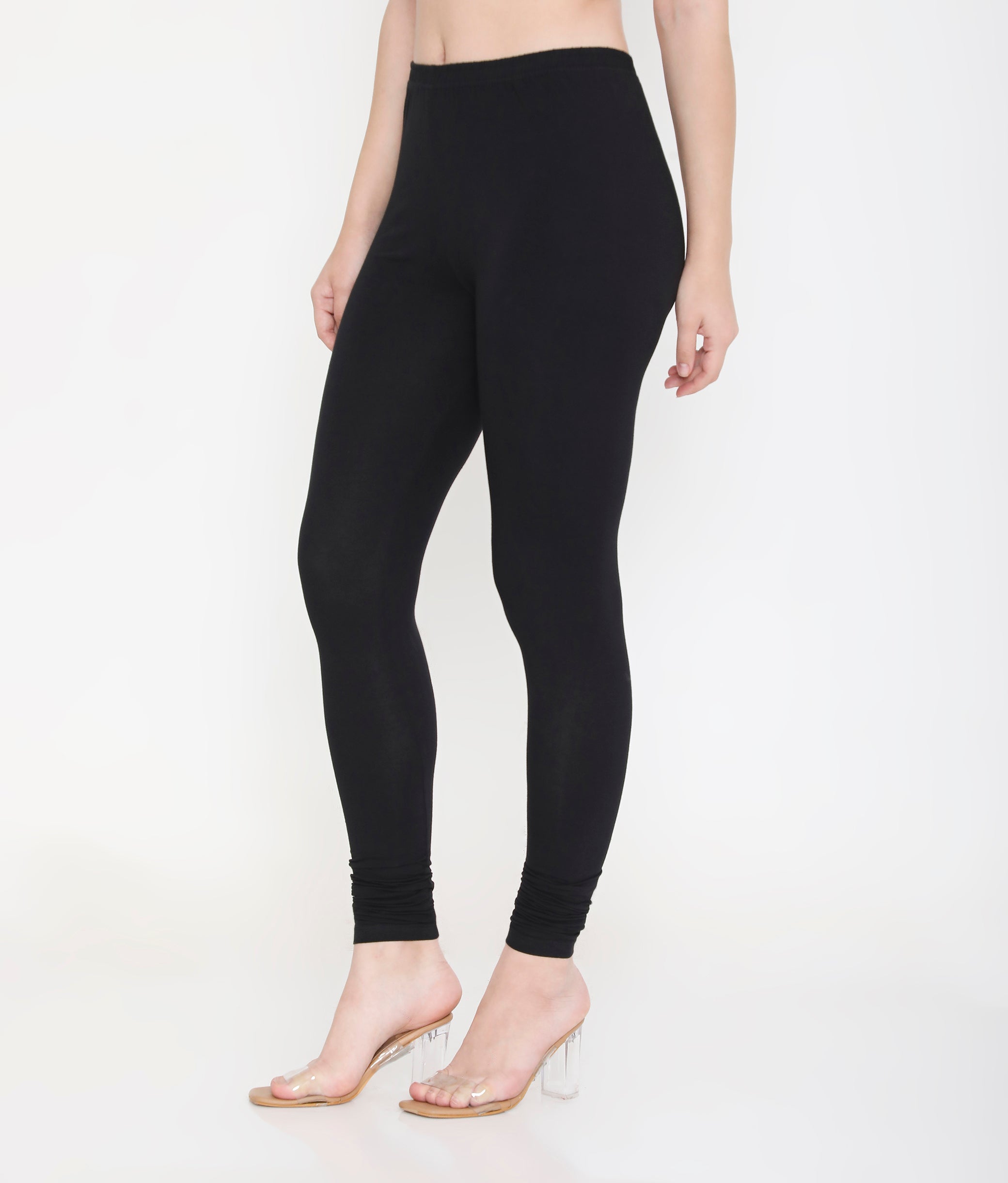 WOMEN SOLID BLACK COTTON CHURIDAR LEGGINGS