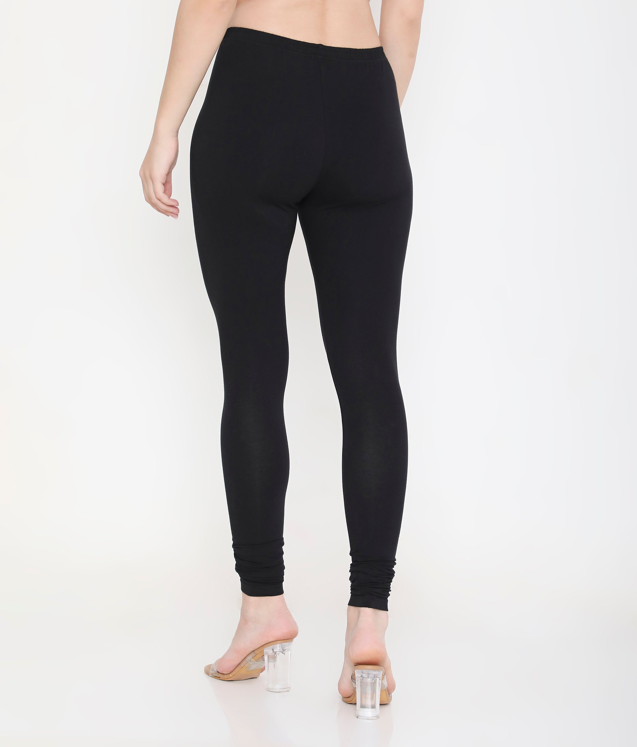 WOMEN SOLID BLACK COTTON CHURIDAR LEGGINGS