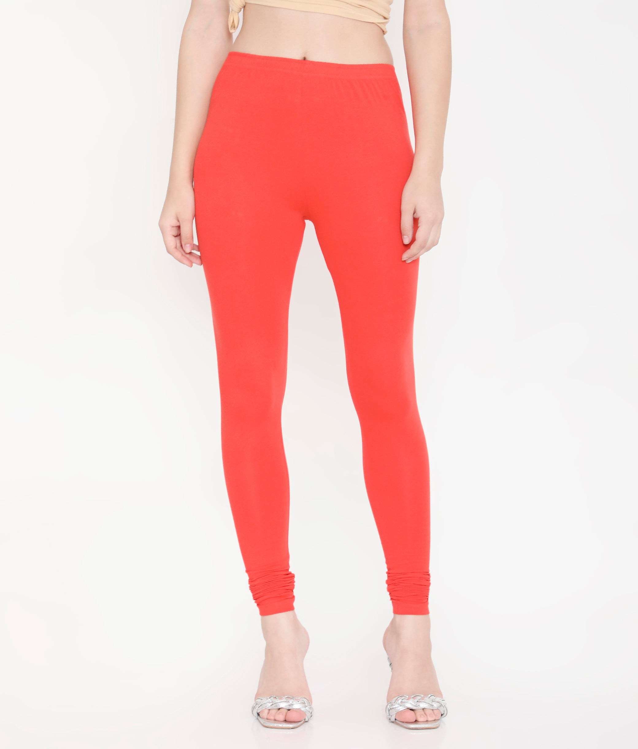 WOMEN SOLID ORANGE COTTON CHURIDAR LEGGINGS