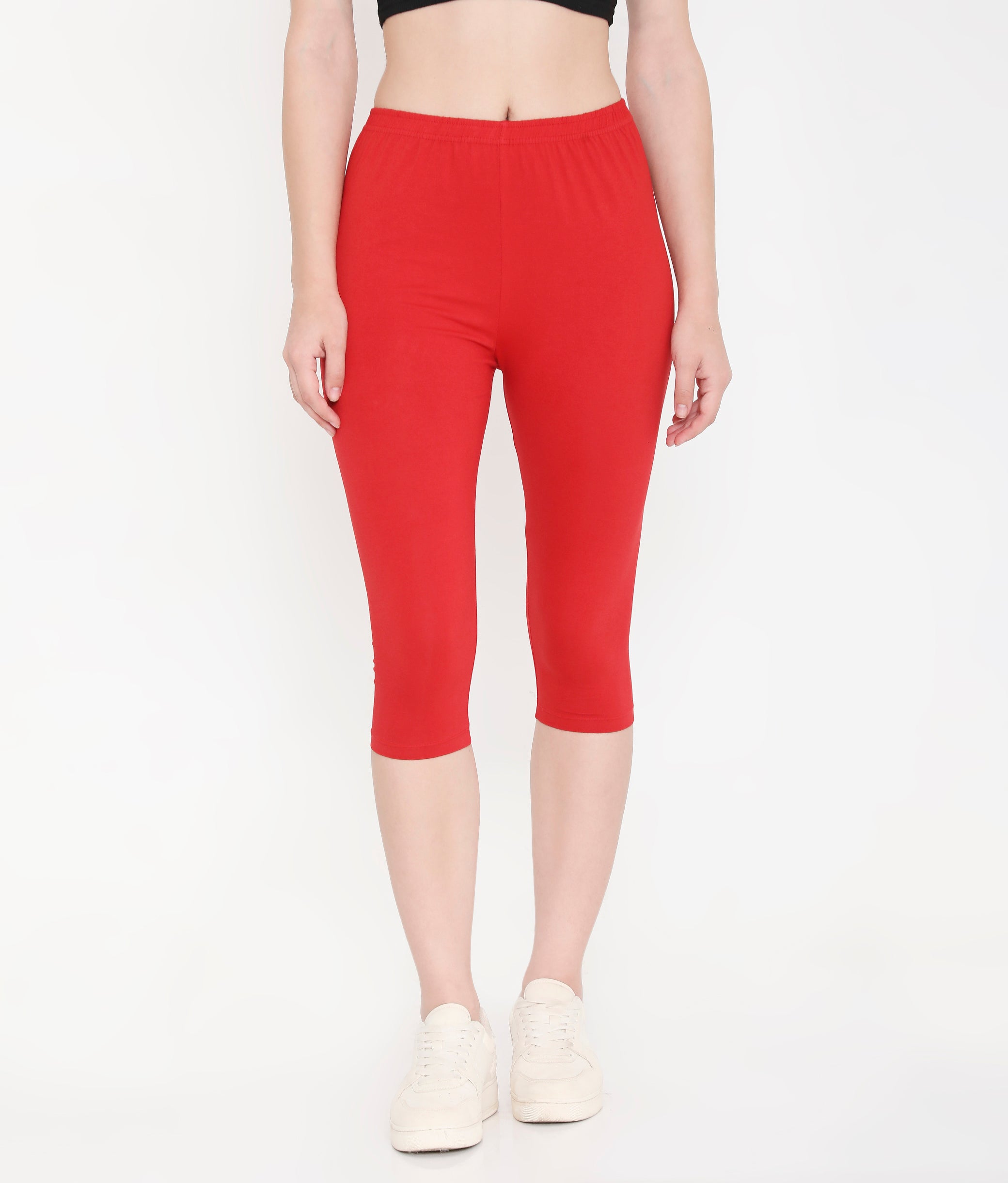 WOMEN SOLID RED SOFT COTTON EVERYDAY CAPRI