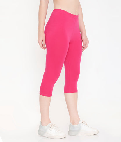 DARK PINK SOFT COTTON EVERYDAY CAPRI FOR WOMEN