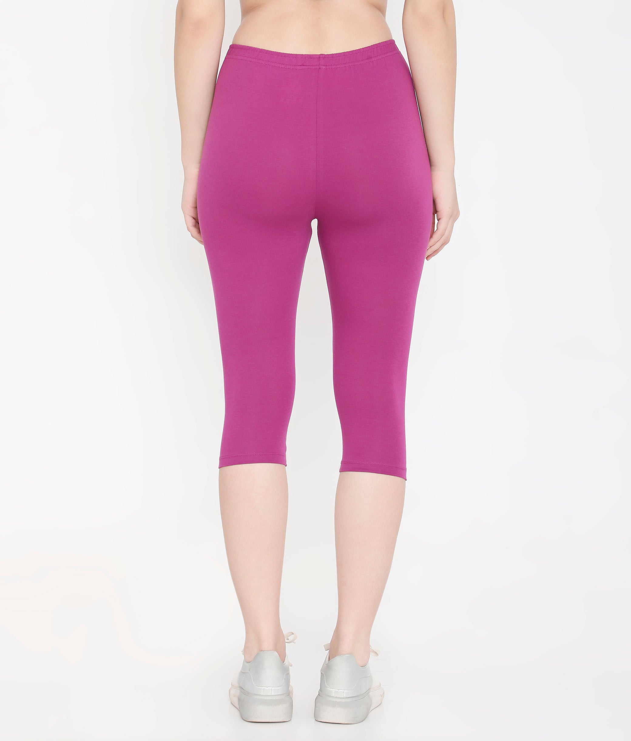 WOMEN SOLID PURPLE SOFT COTTON EVERYDAY CAPRI