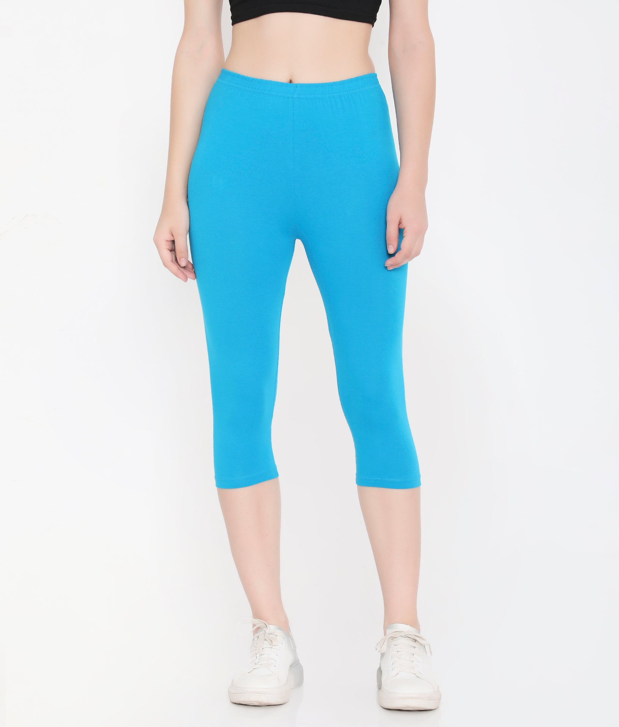 SOLID BLUE SOFT COTTON EVERYDAY CAPRI FOR WOMEN